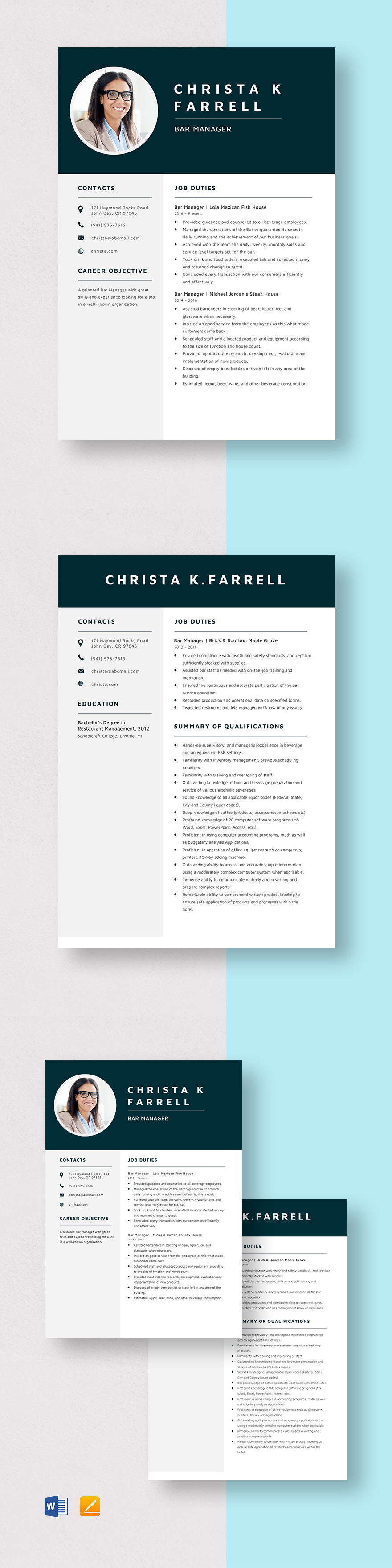Bar Manager Resume Template Word - Bar Manager Resume Template 1 