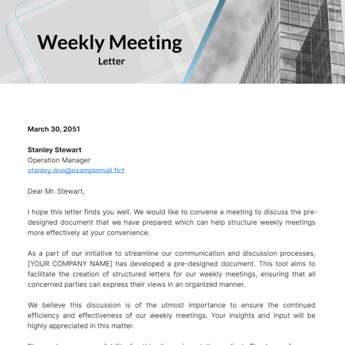 Weekly Meeting Letter Template - Edit Online & Download