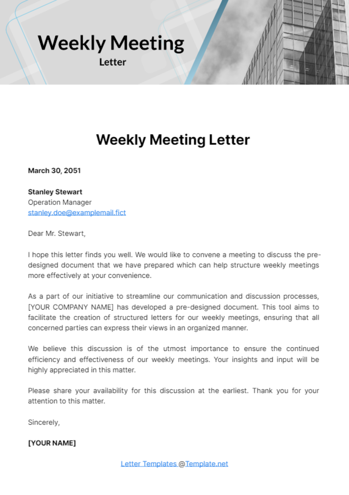 Weekly Meeting Letter Template