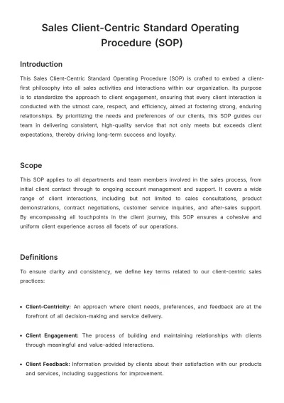 Free Sales Client-Centric Standard Operating Procedure (SOP) Template to Edit Online
