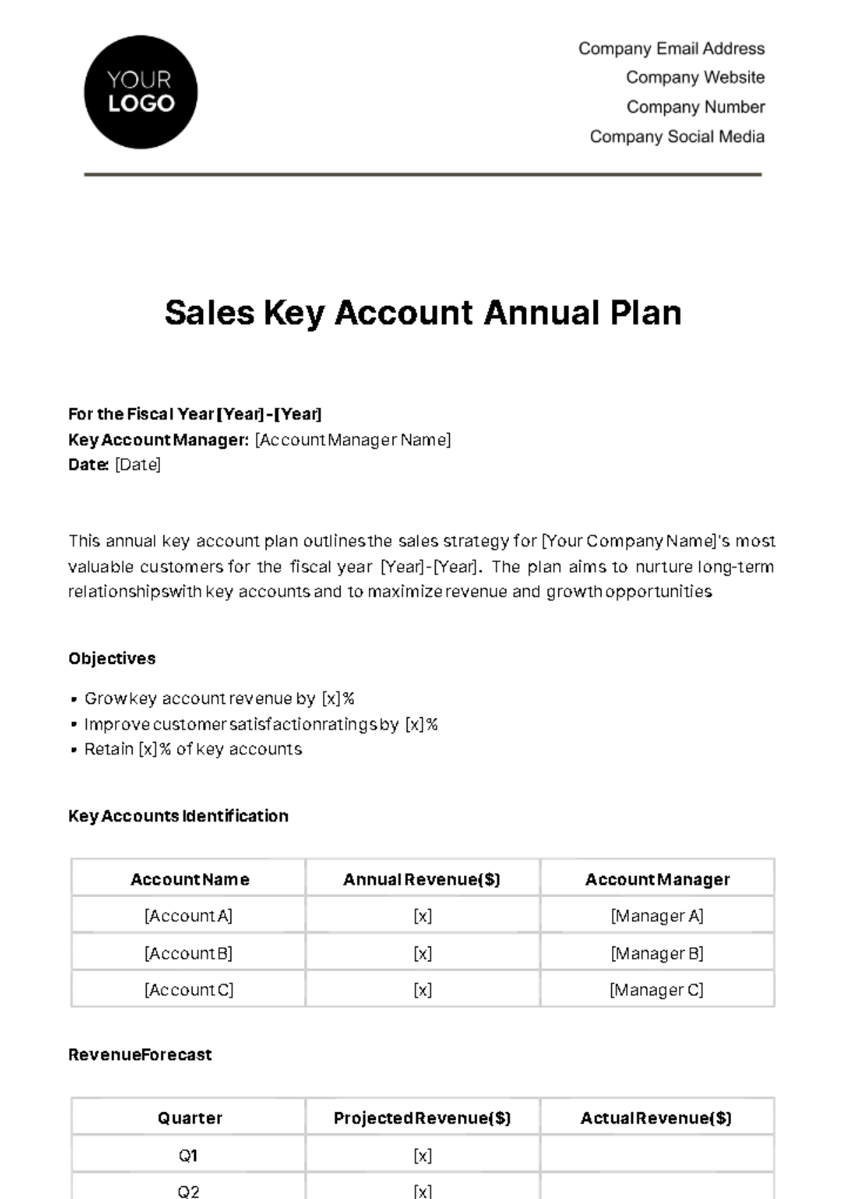 Free Sales Key Account Annual Plan Template