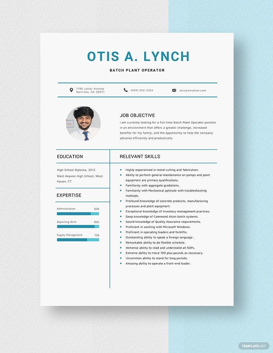 Batch Plant Operator Resume Template