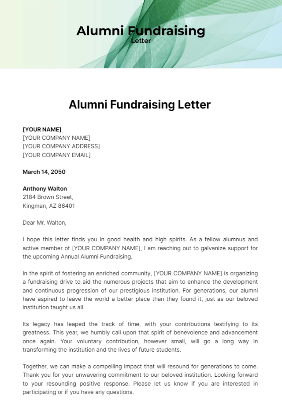 Alumni Fundraising Letter Template - Edit Online & Download