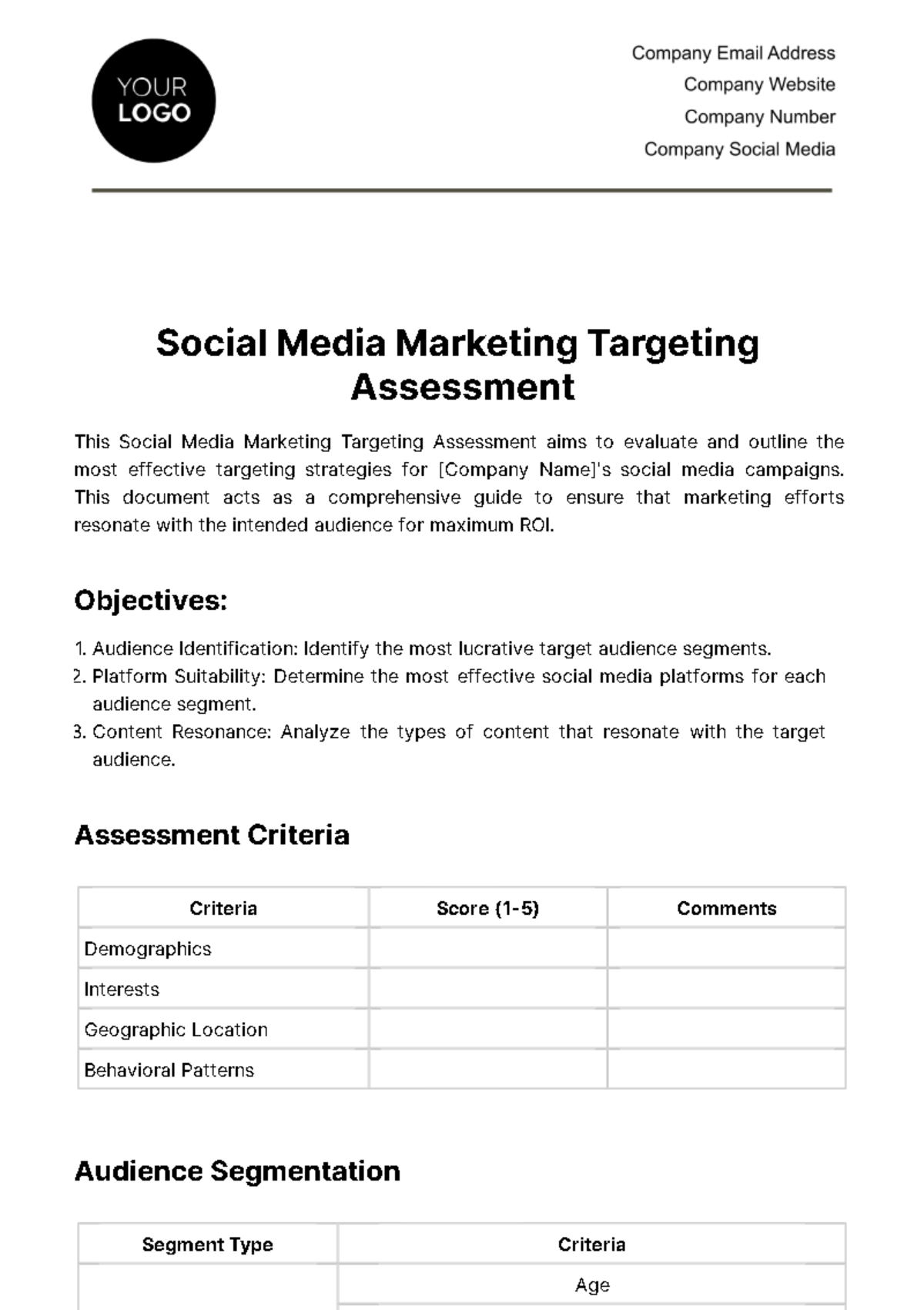 Social Media Marketing Targeting Assessment Template