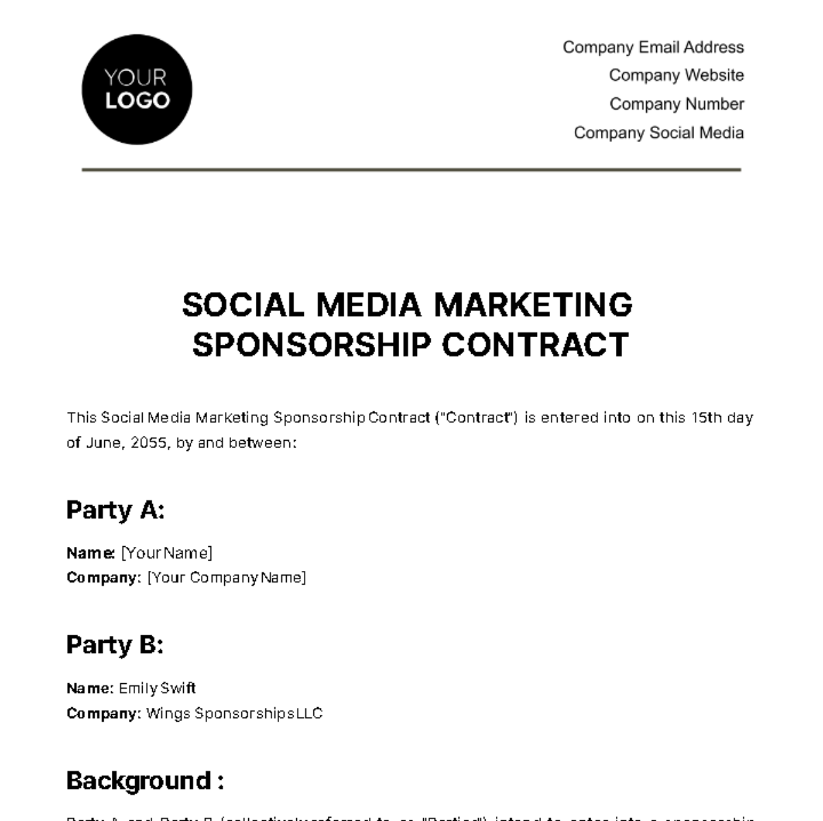 Social Media Marketing Sponsorship Contract Template