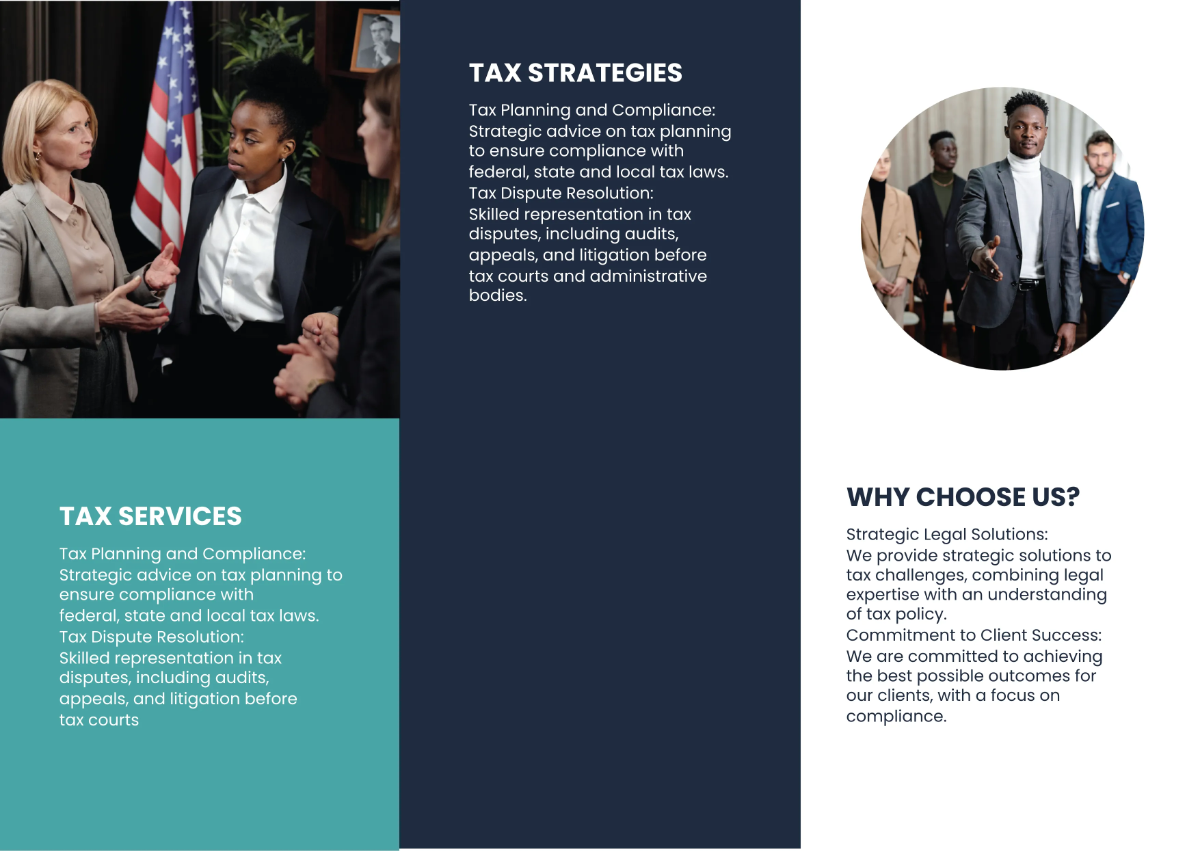 Free Tax Law and Litigation Services Pamphlet Template to Edit Online