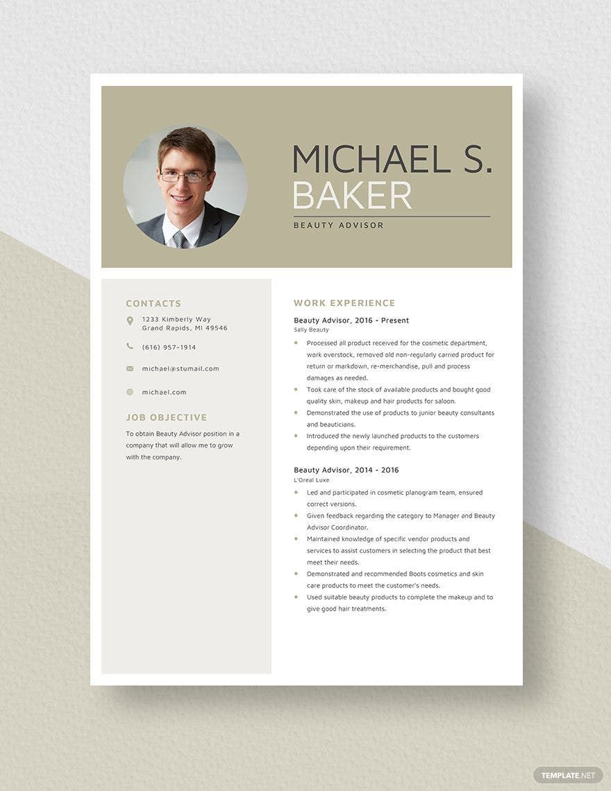 Beauty Adviser Resume in Word, Apple Pages