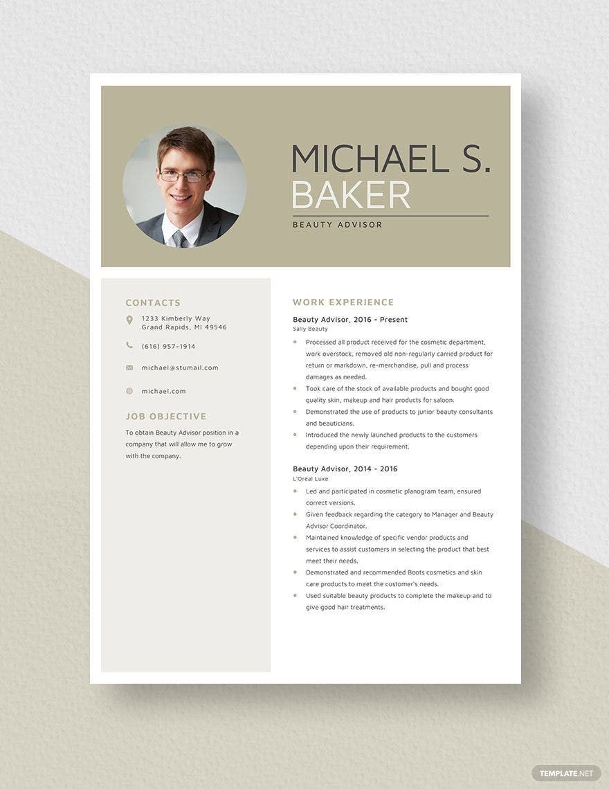 Beauty Adviser Resume Template