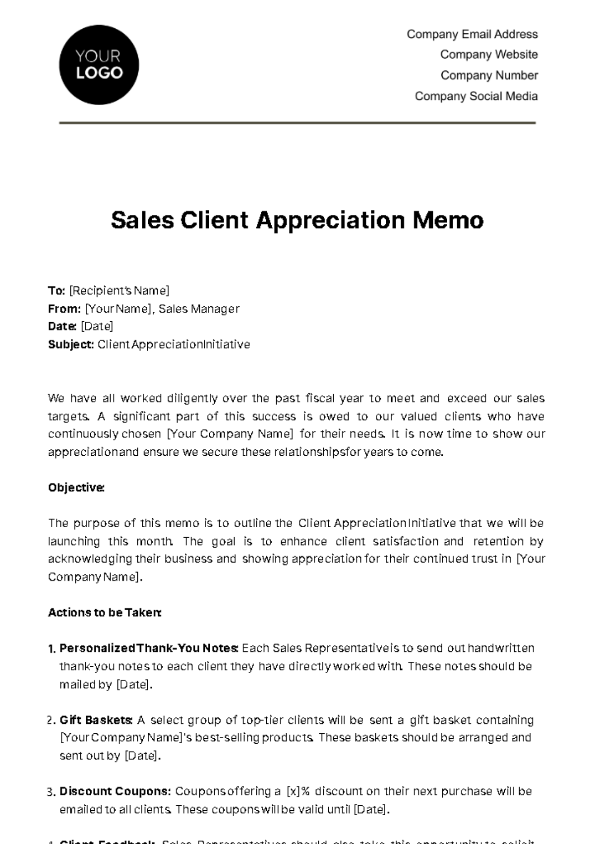 Sales Client Appreciation Memo Template