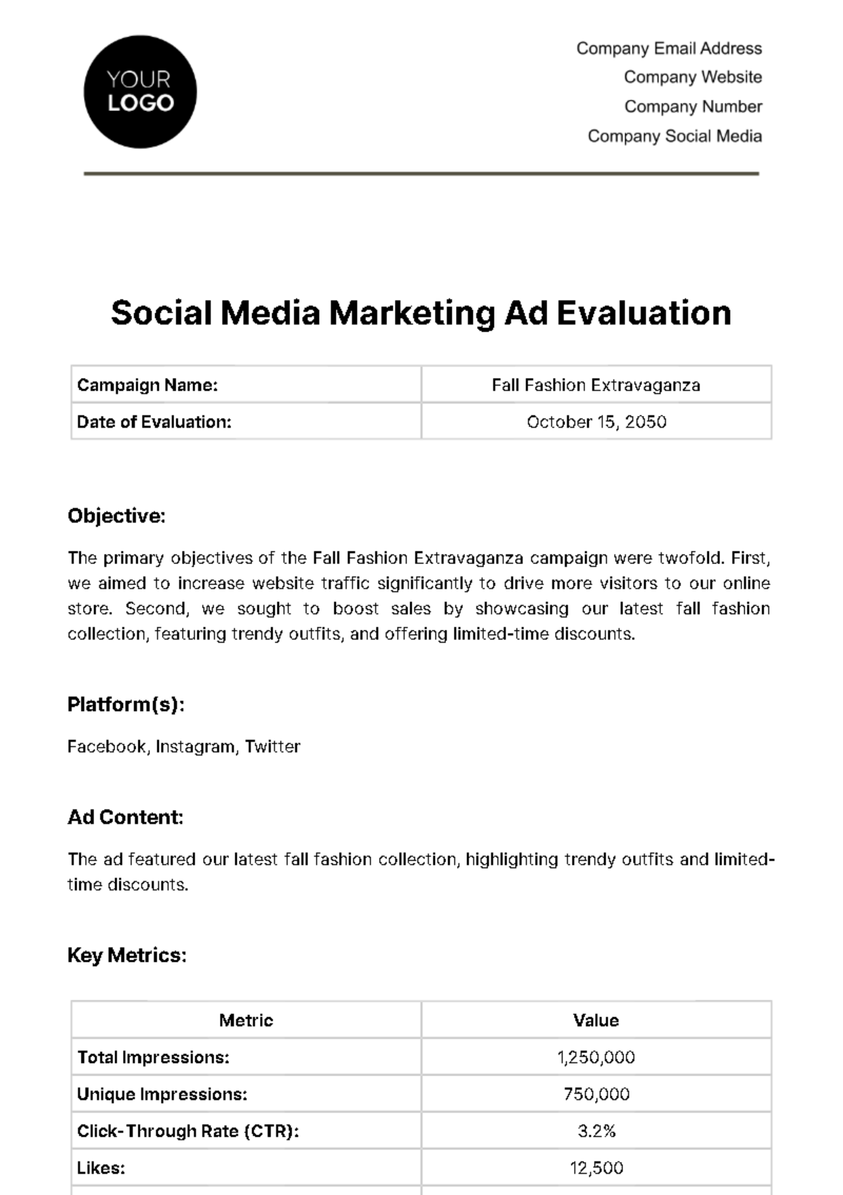 Social Media Marketing Ad Evaluation Template