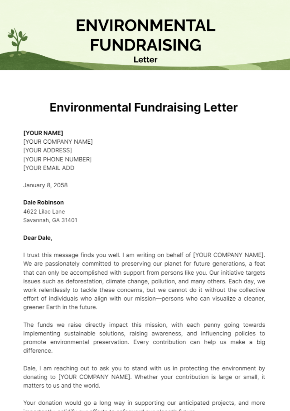 Environmental Fundraising Letter Template - Edit Online & Download