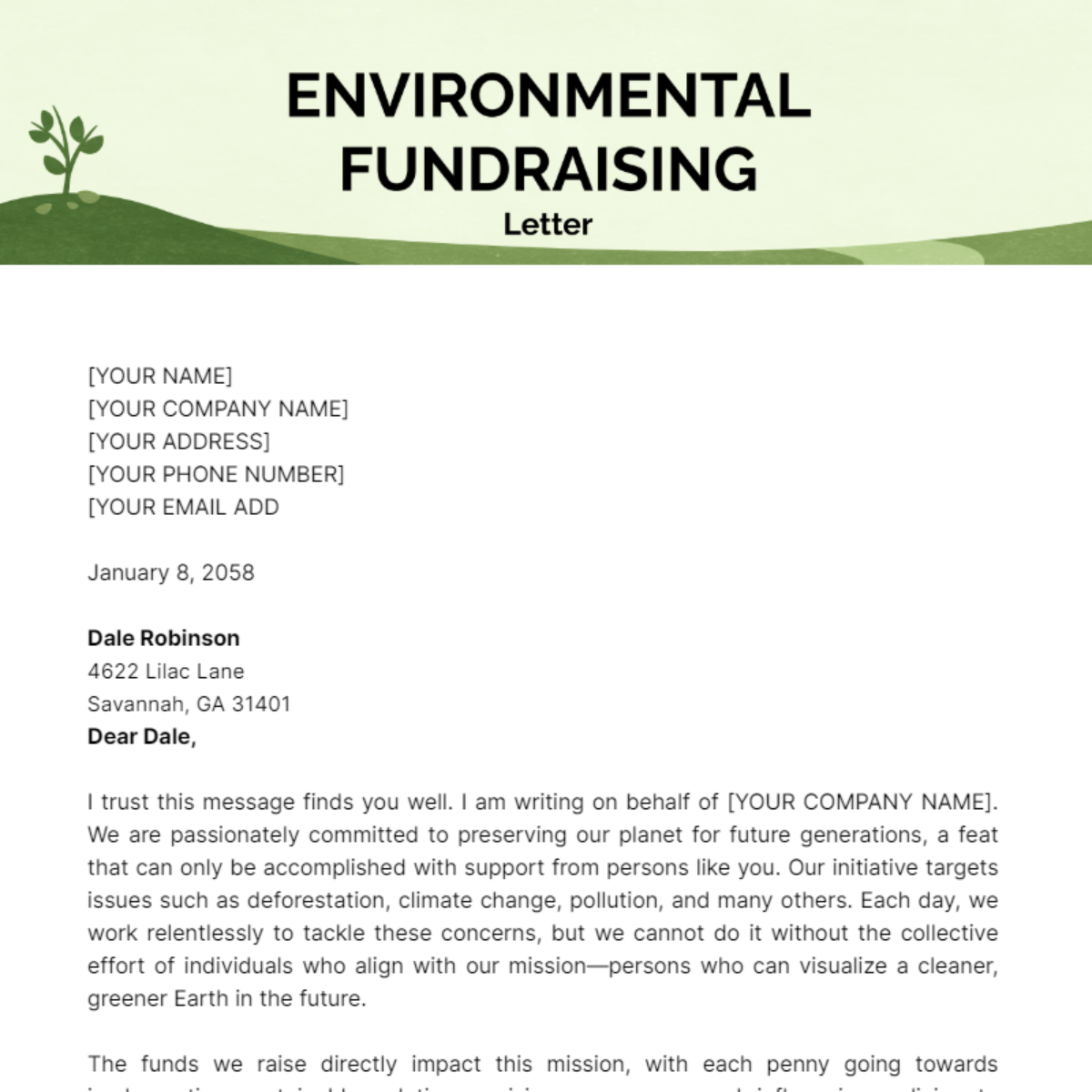 Environmental Fundraising Letter Template - Edit Online & Download