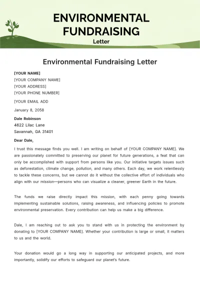 Free Environmental Fundraising Letter Template to Edit Online