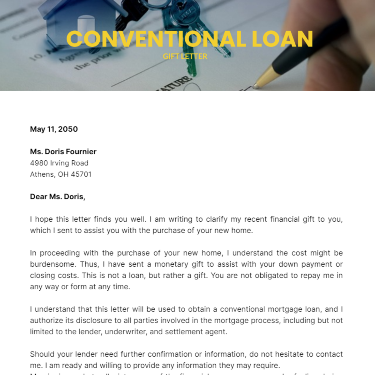 Gift Letter for Conventional Loan Template - Edit Online & Download