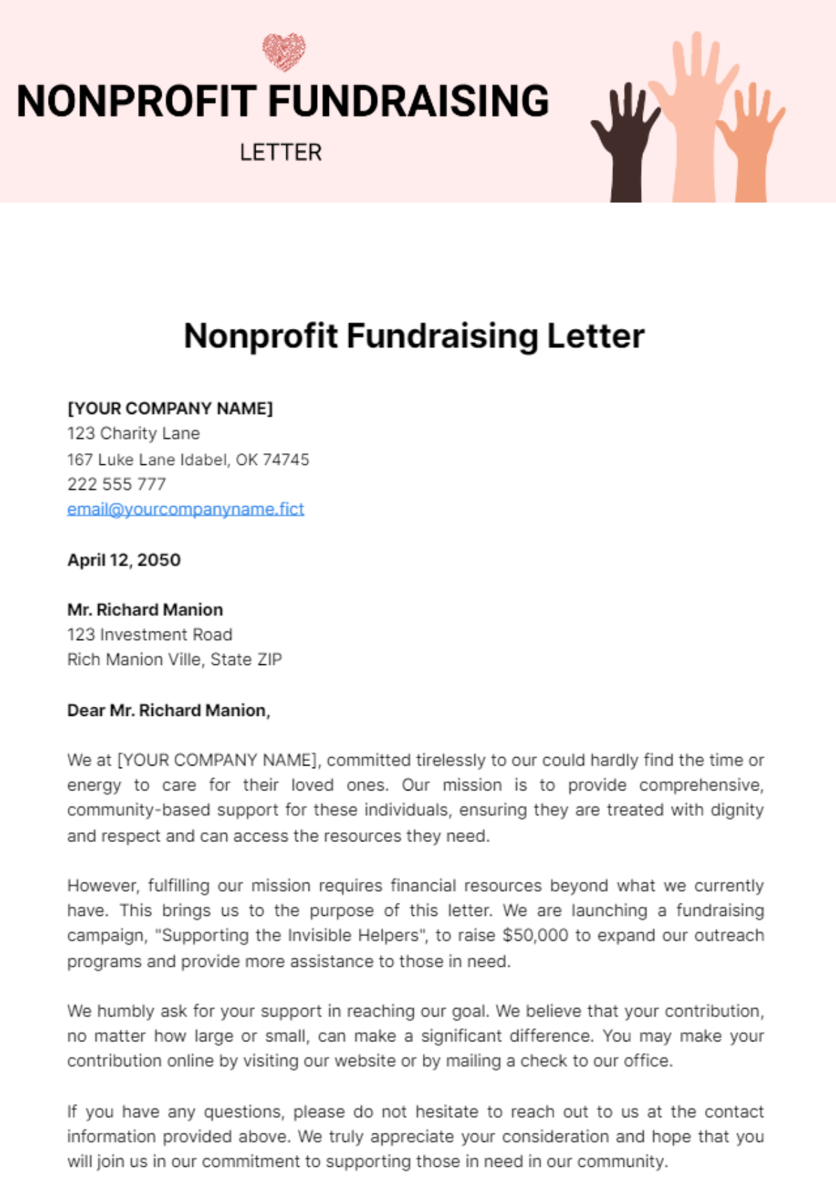 Nonprofit Fundraising Letter Template - Edit Online & Download Example ...