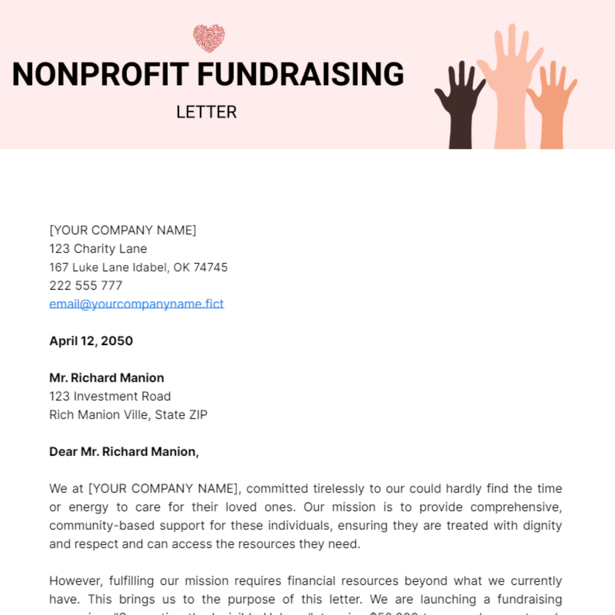 Nonprofit Fundraising Letter Template - Edit Online & Download Example ...