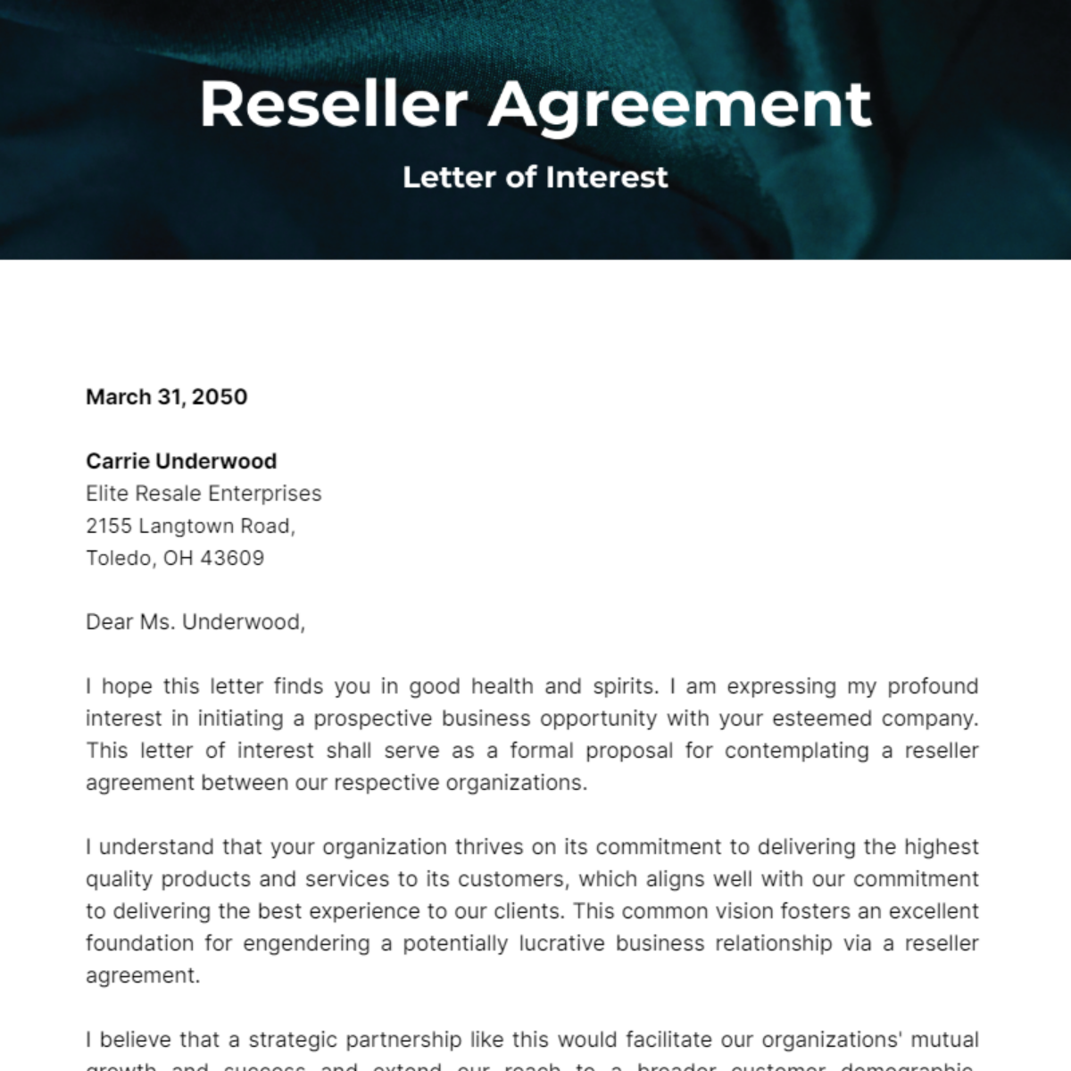 Reseller Agreement Letter of Interest Template - Edit Online & Download