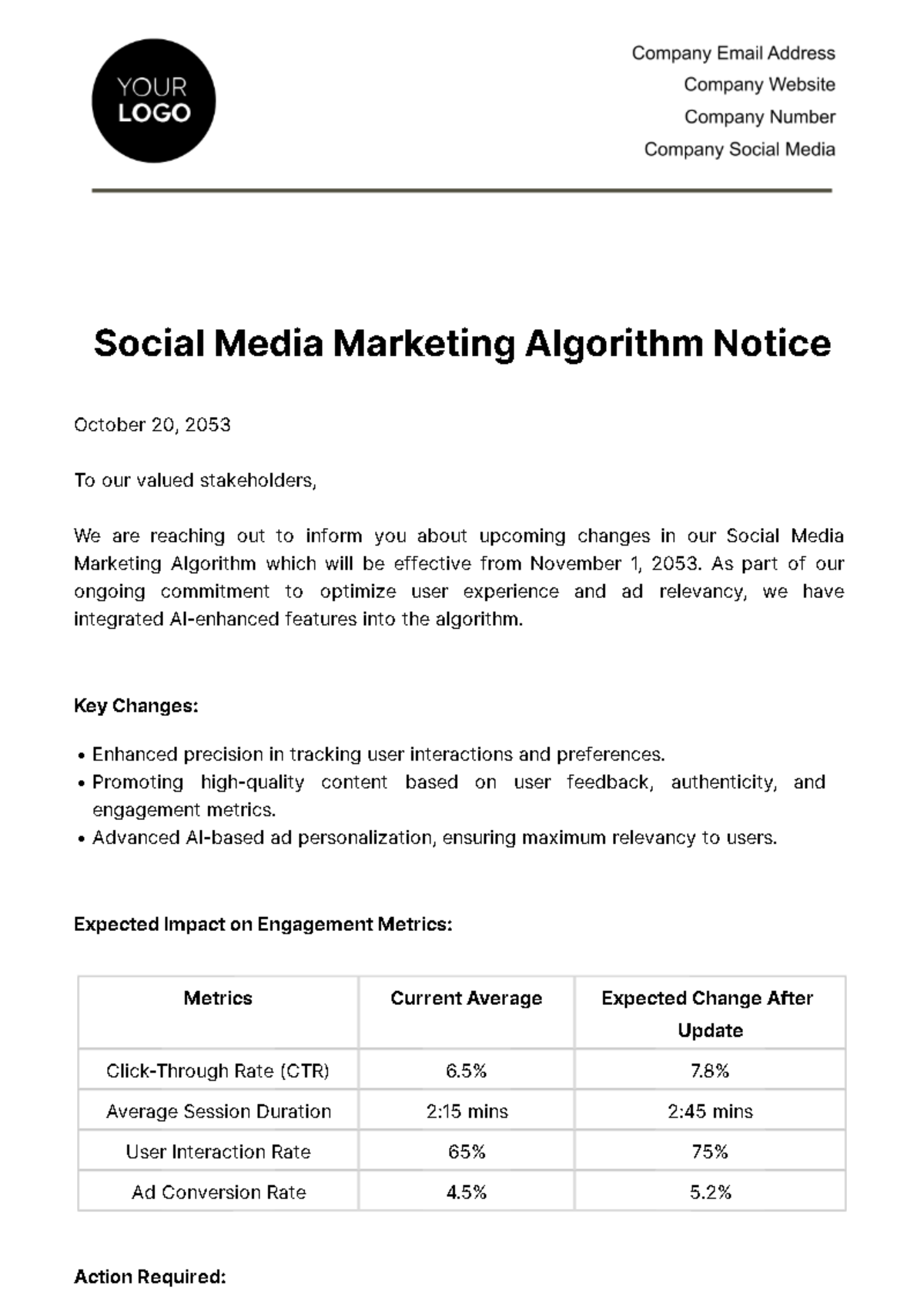 Social Media Marketing Algorithm Notice Template