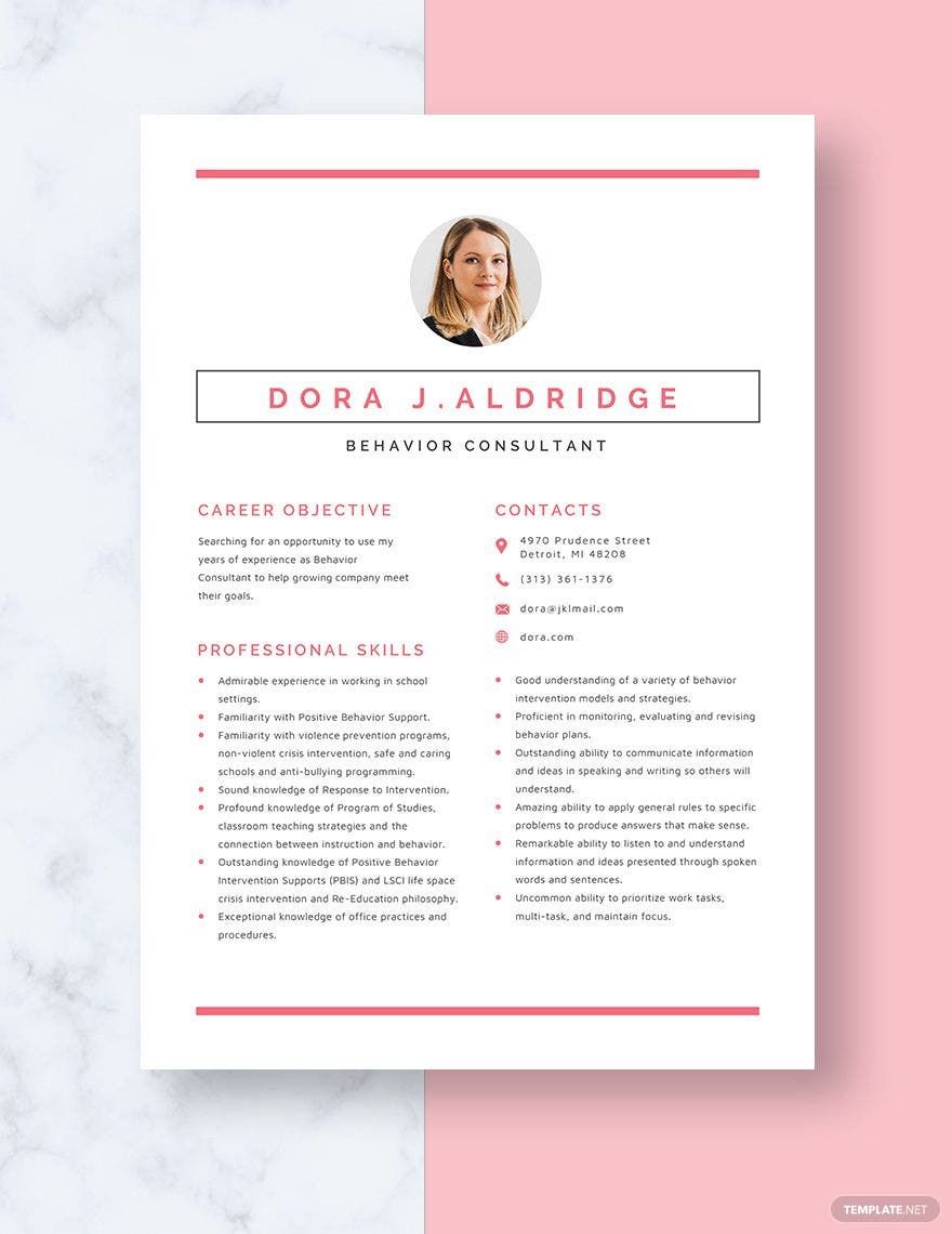 Behavior Consultant Resume in Word, Apple Pages