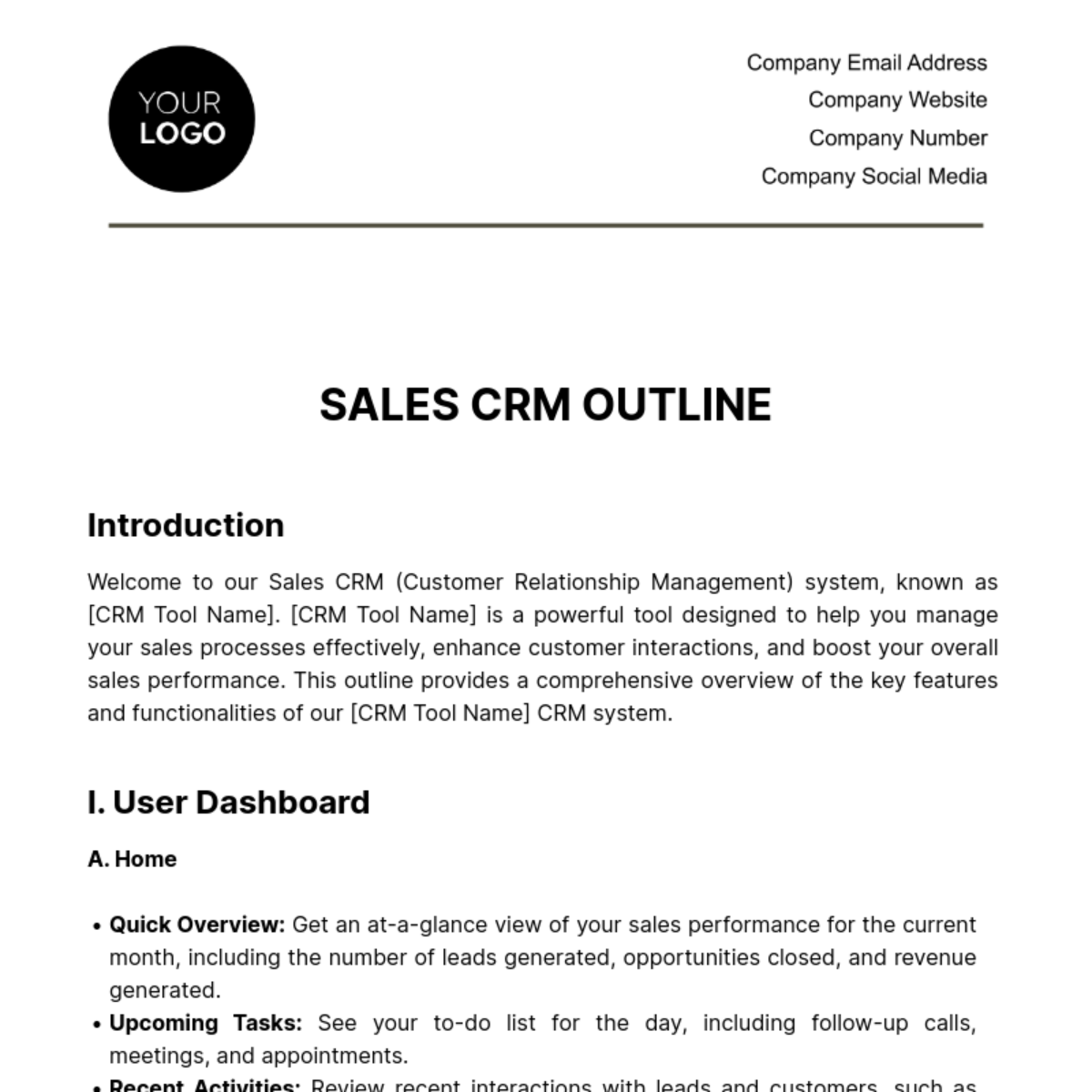 Sales CRM Outline Template - Edit Online & Download