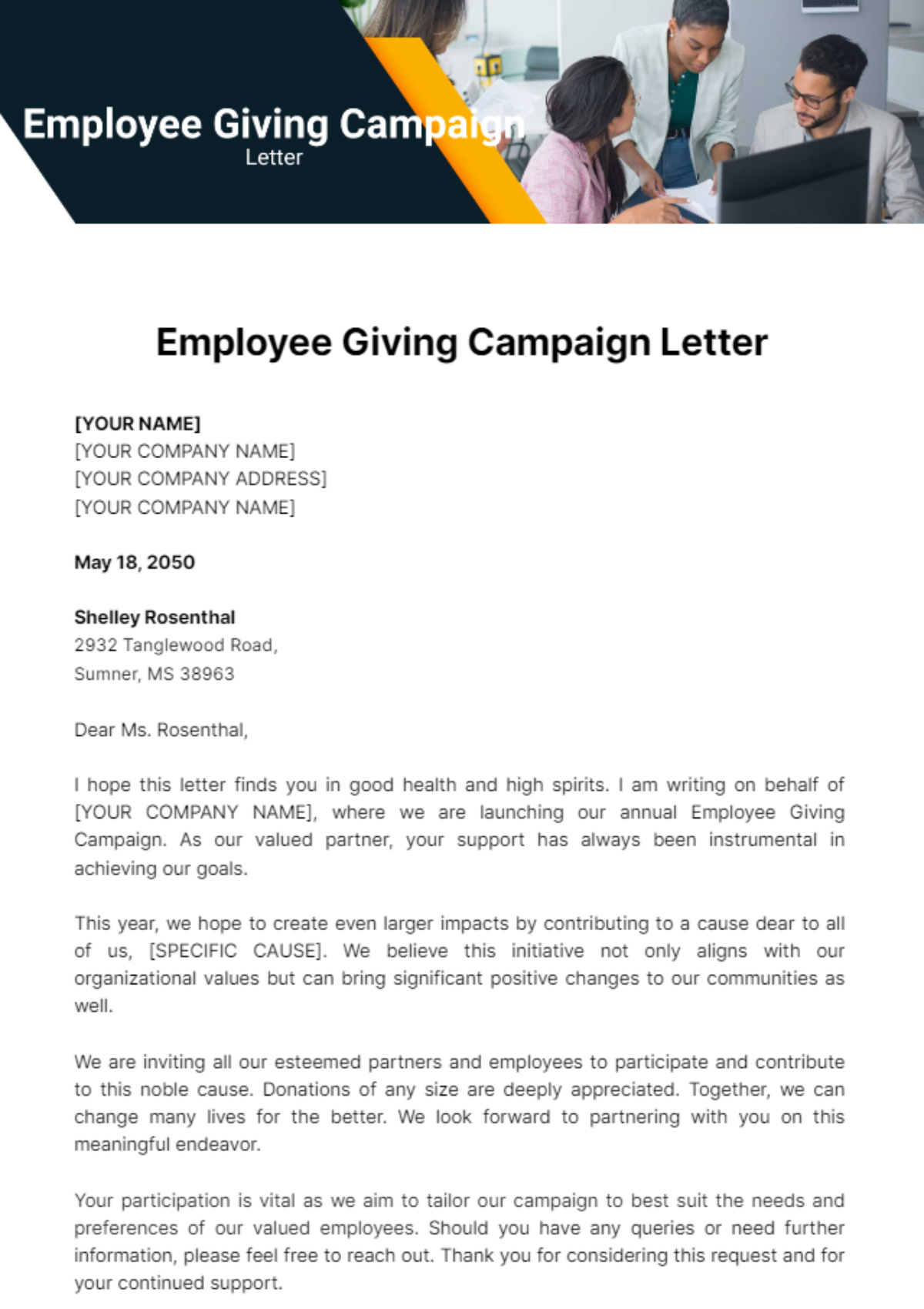 Employee Giving Campaign Letter Template - Edit Online & Download