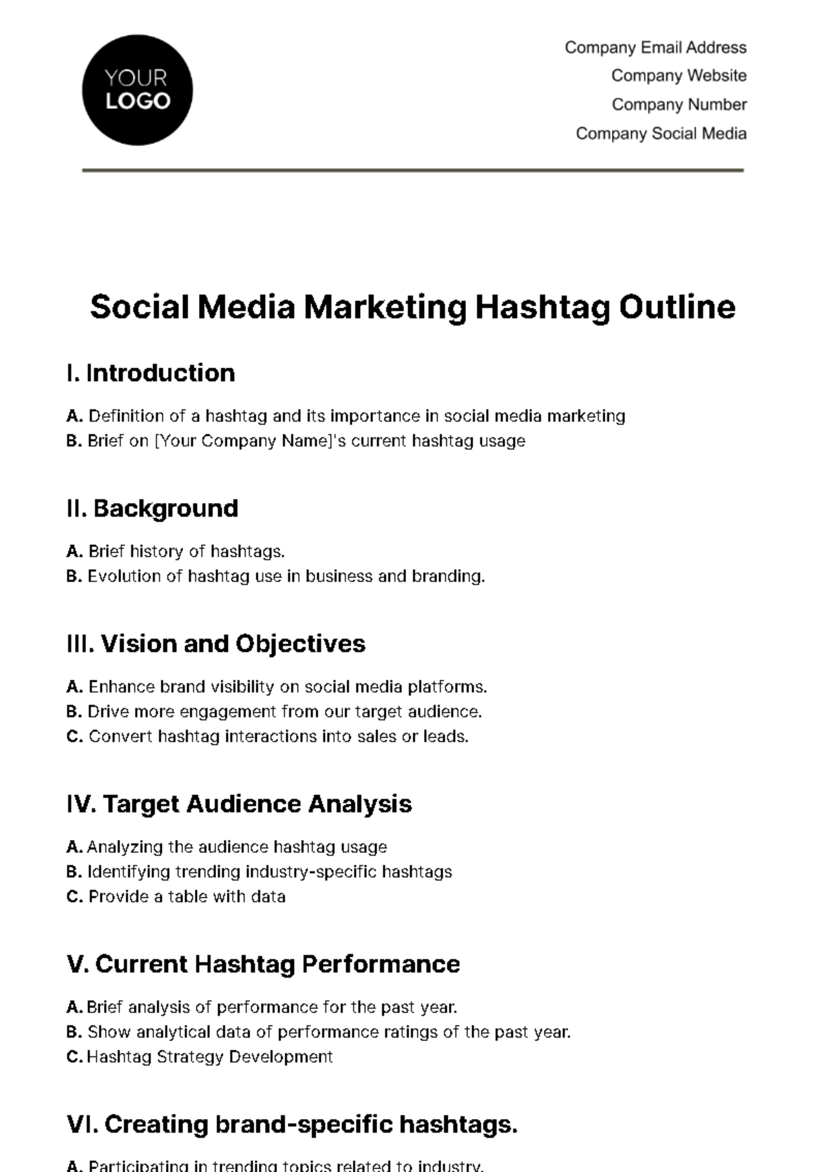 Social Media Marketing Hashtag Outline Template - Edit Online & Download