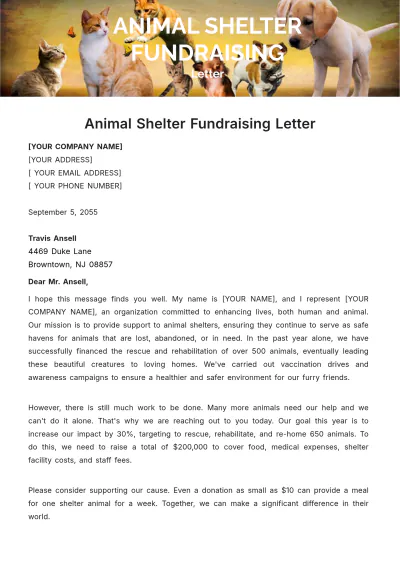 Free Animal Shelter Fundraising Letter Template to Edit Online