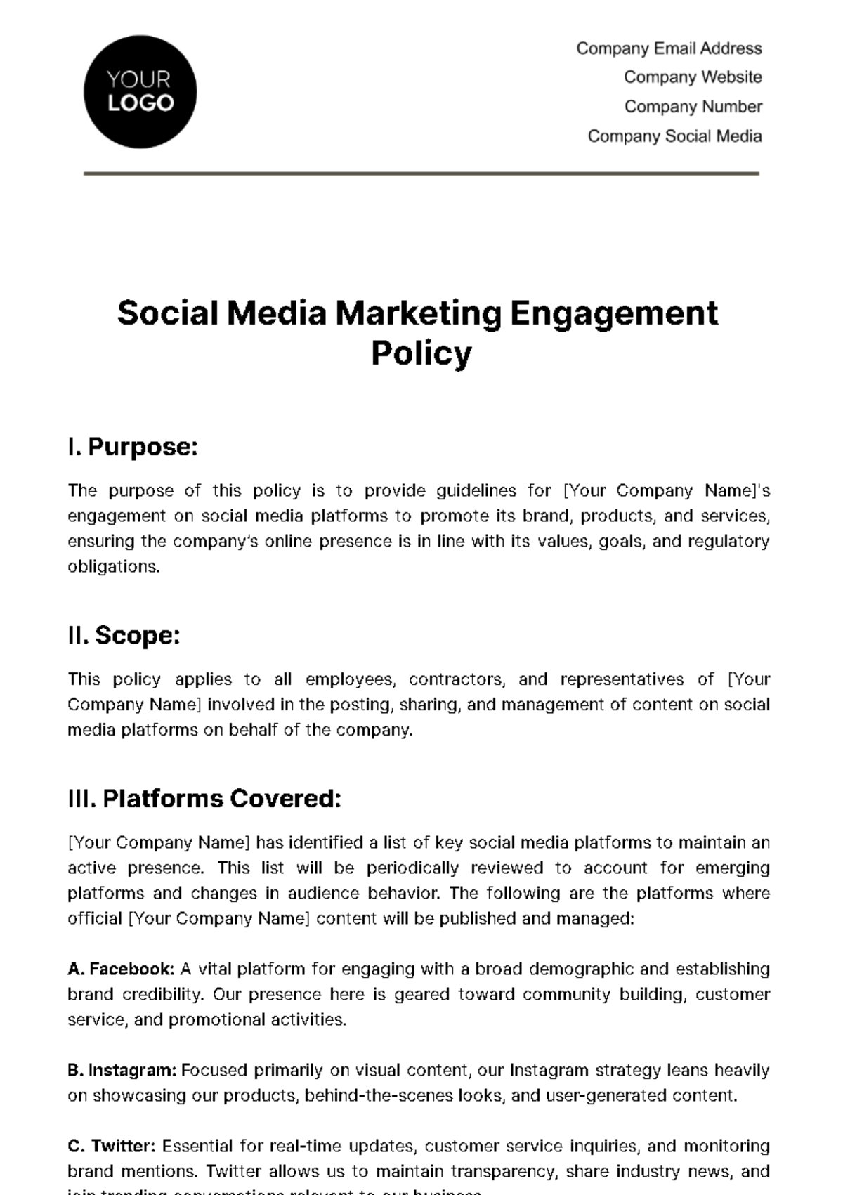 Social Media Marketing Engagement Policy Template
