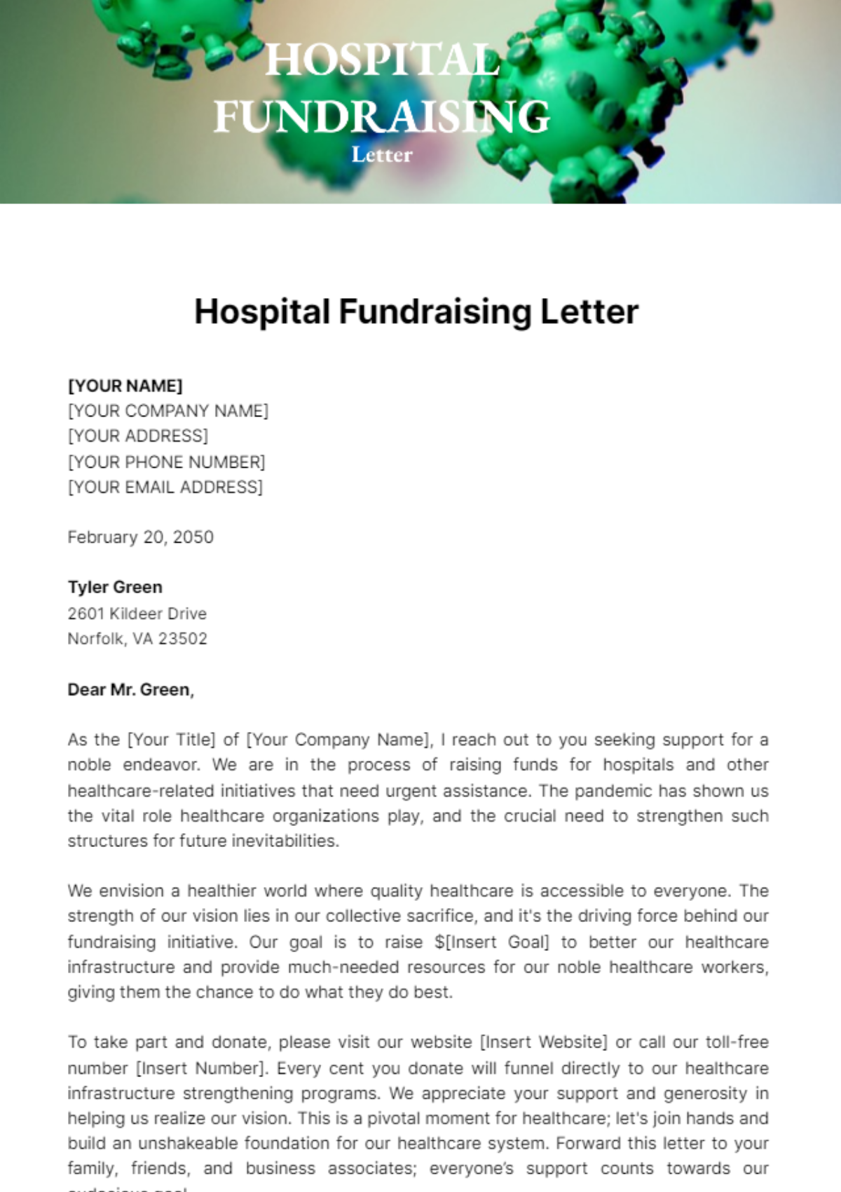 Hospital Fundraising Letter Template - Edit Online & Download