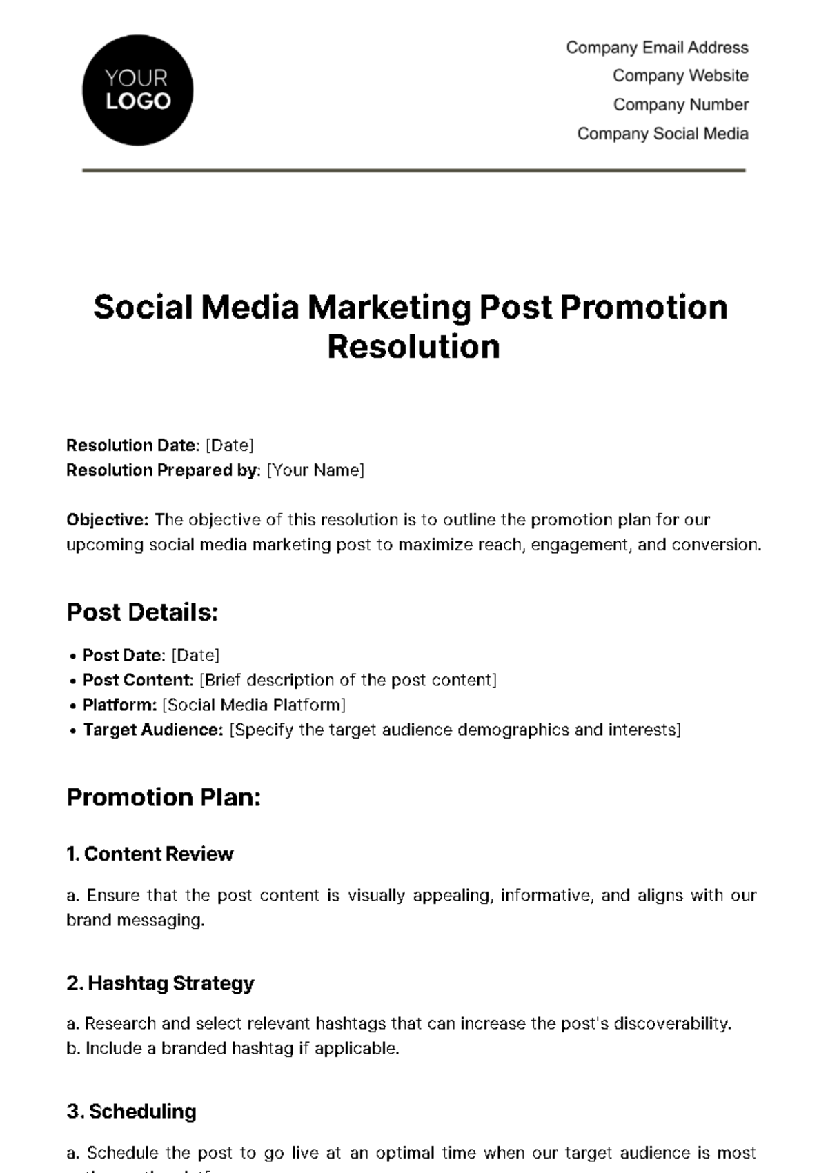 Social Media Marketing Post Promotion Resolution Template - Edit Online & Download