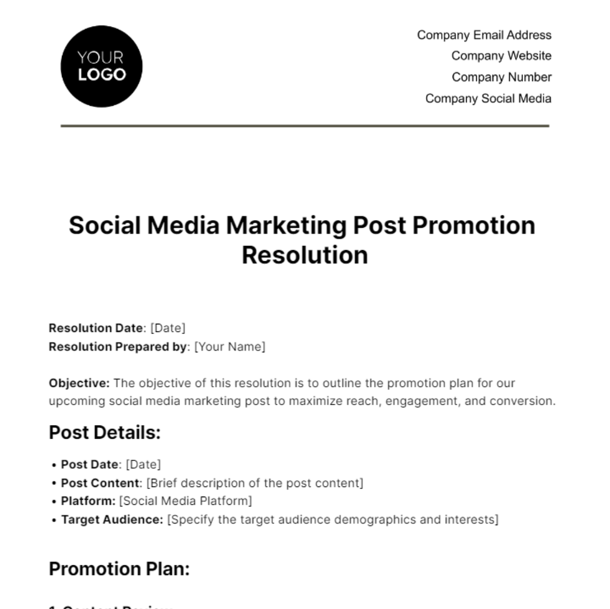 Social Media Marketing Post Promotion Resolution Template