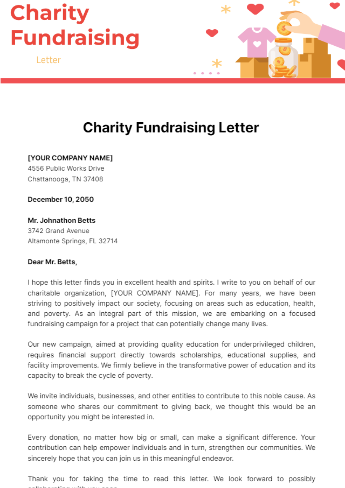 Charity Fundraiser Letter Template Infoupdate