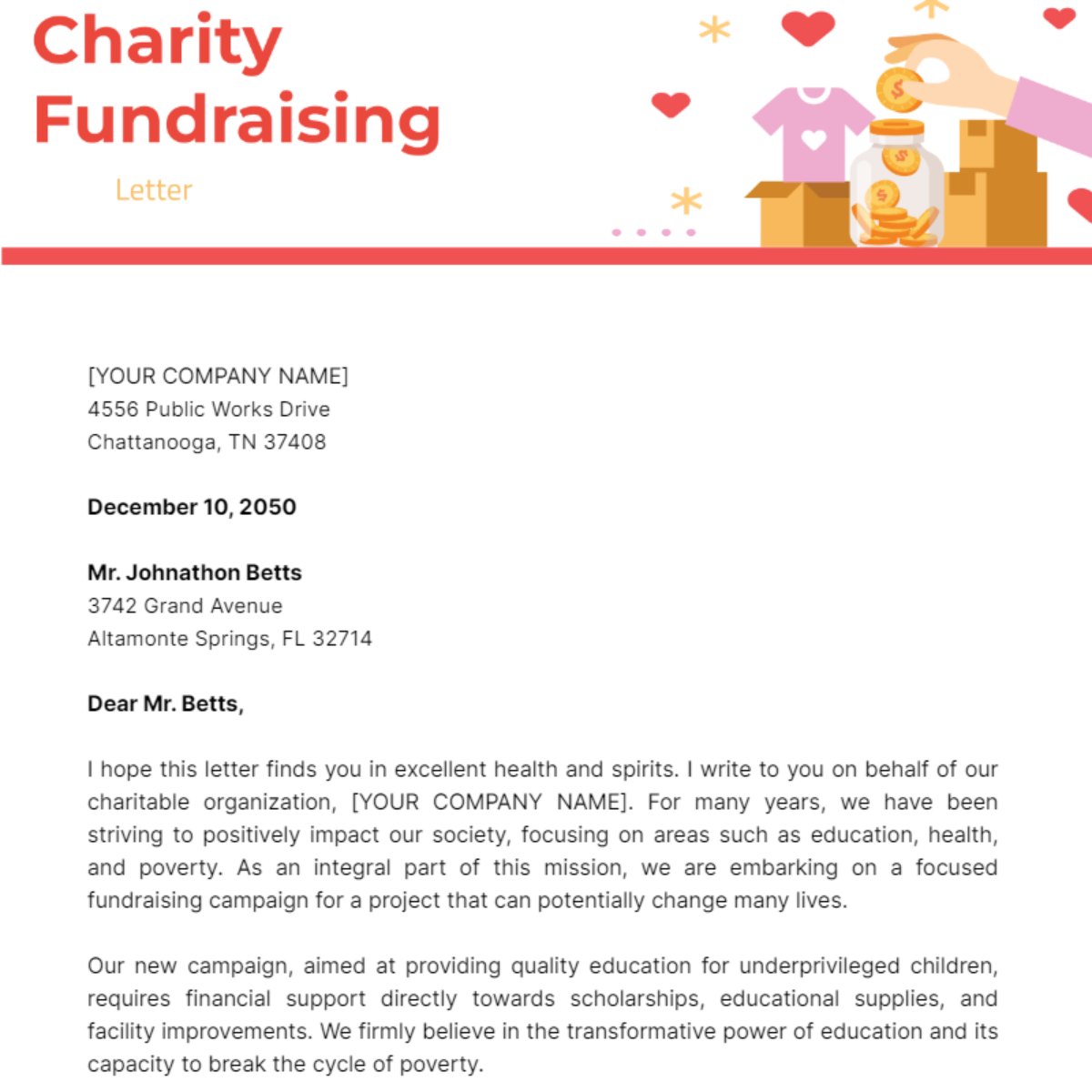 Charity Fundraising Letter Template - Edit Online & Download