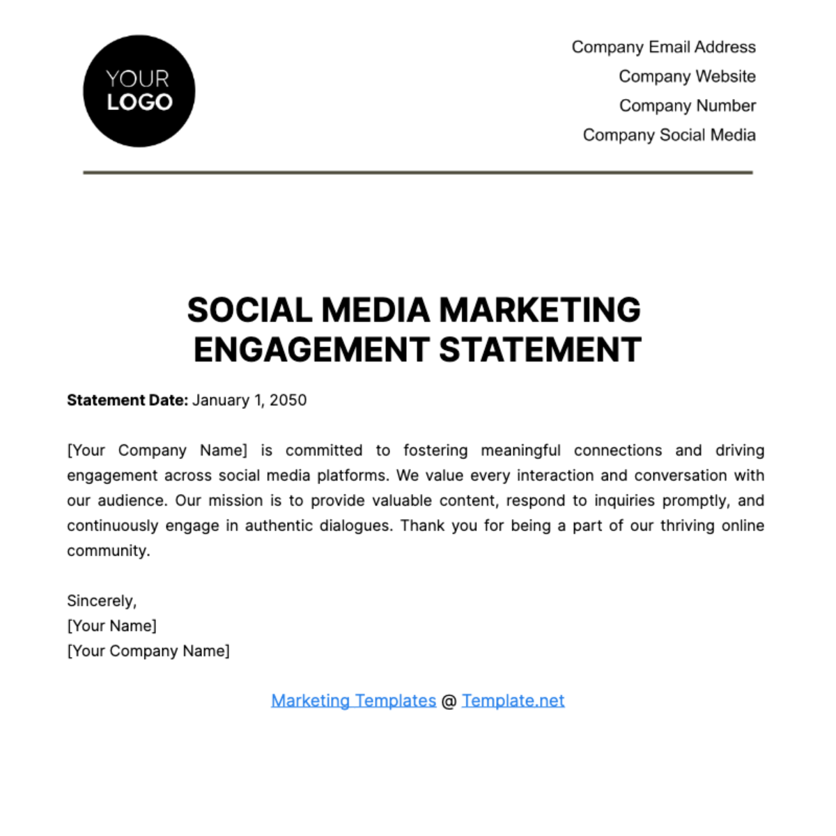 Social Media Marketing Engagement Statement Template