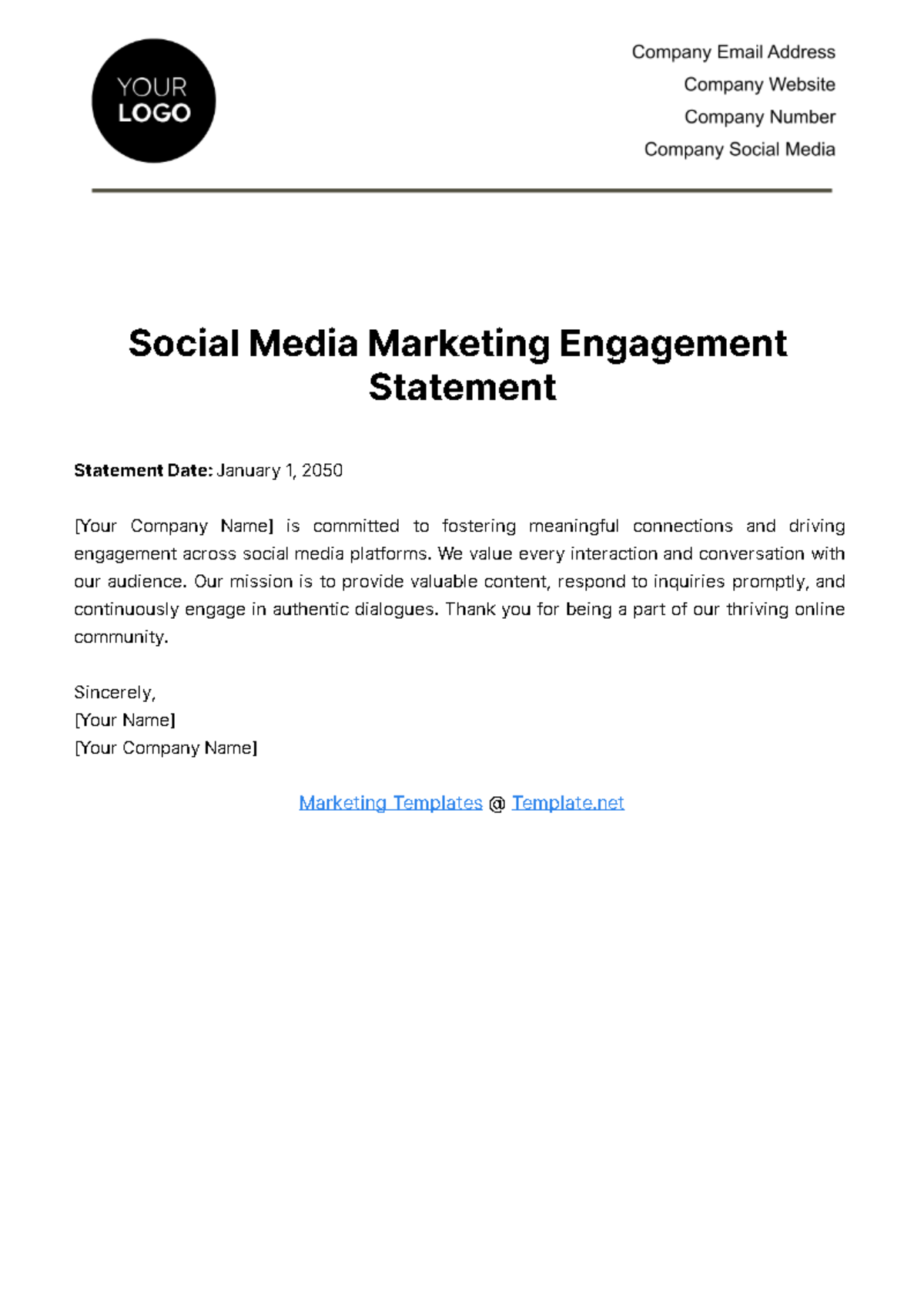 Social Media Marketing Engagement Statement Template