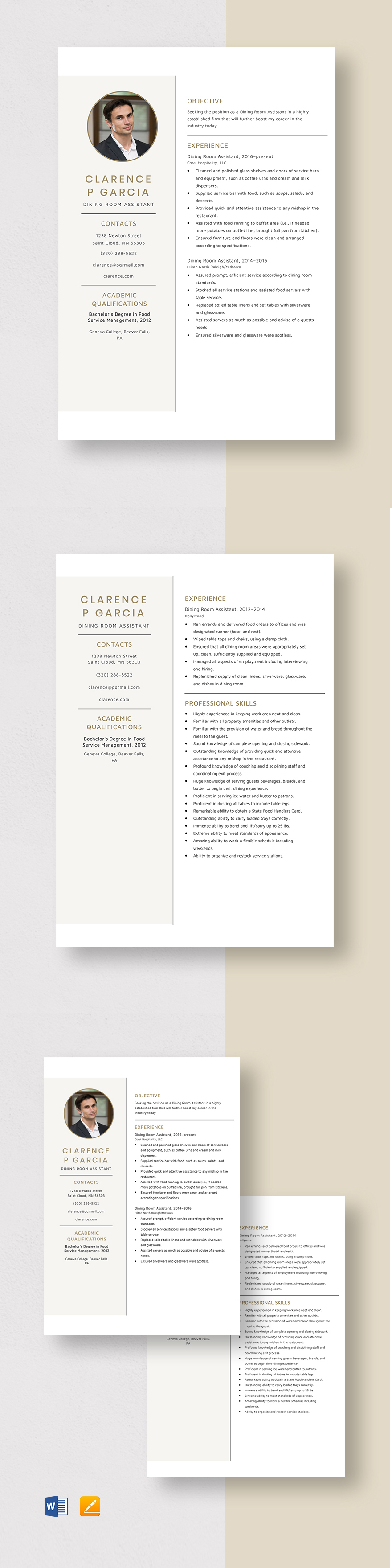 Dining Room Assistant Resume Template Word Apple Pages Template