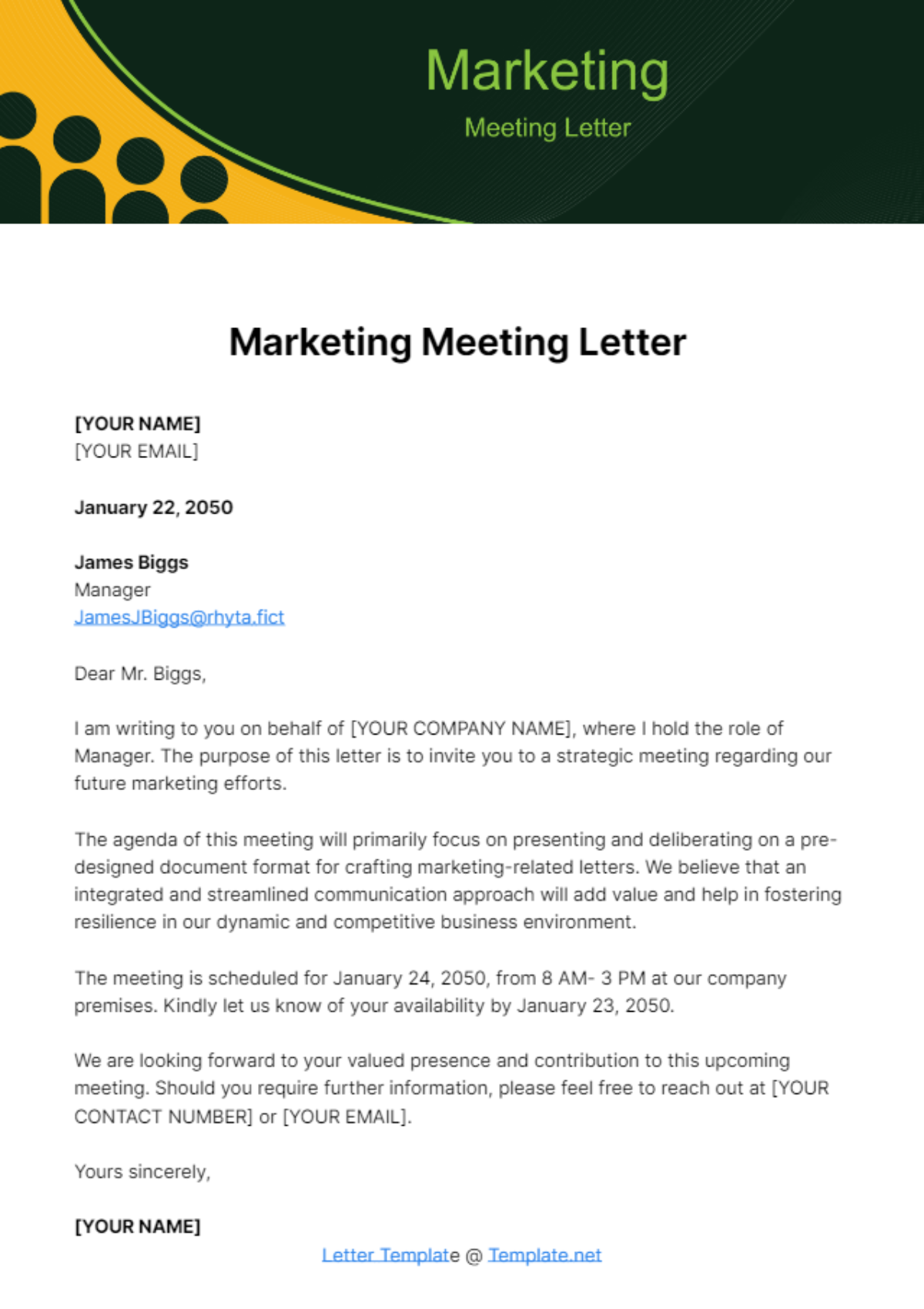 Marketing Meeting Letter Template - Edit Online & Download