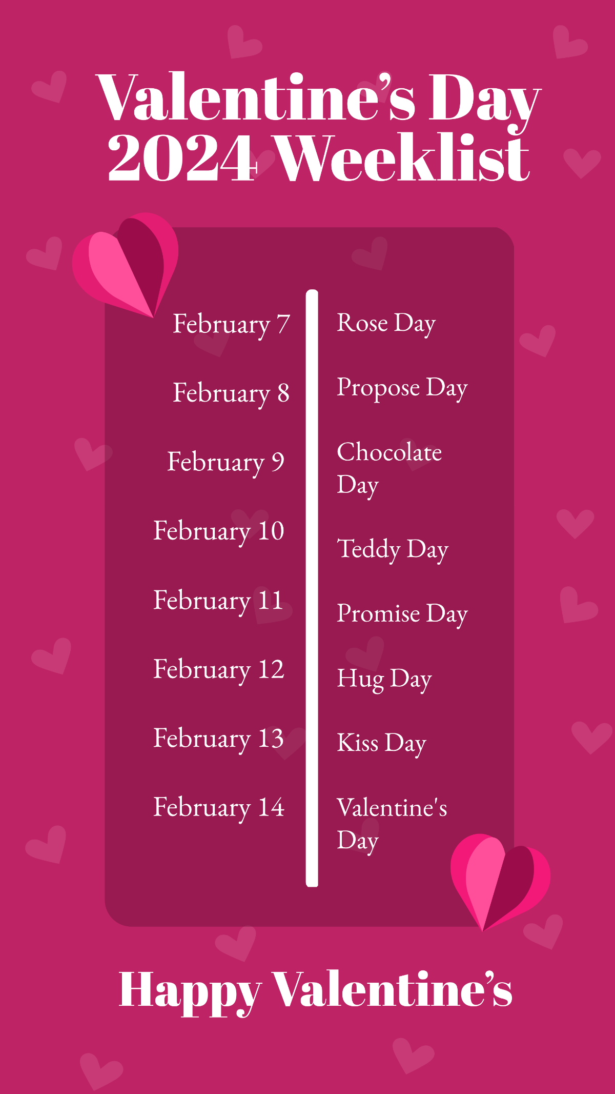 Valentine's Day Week List 2024 Template