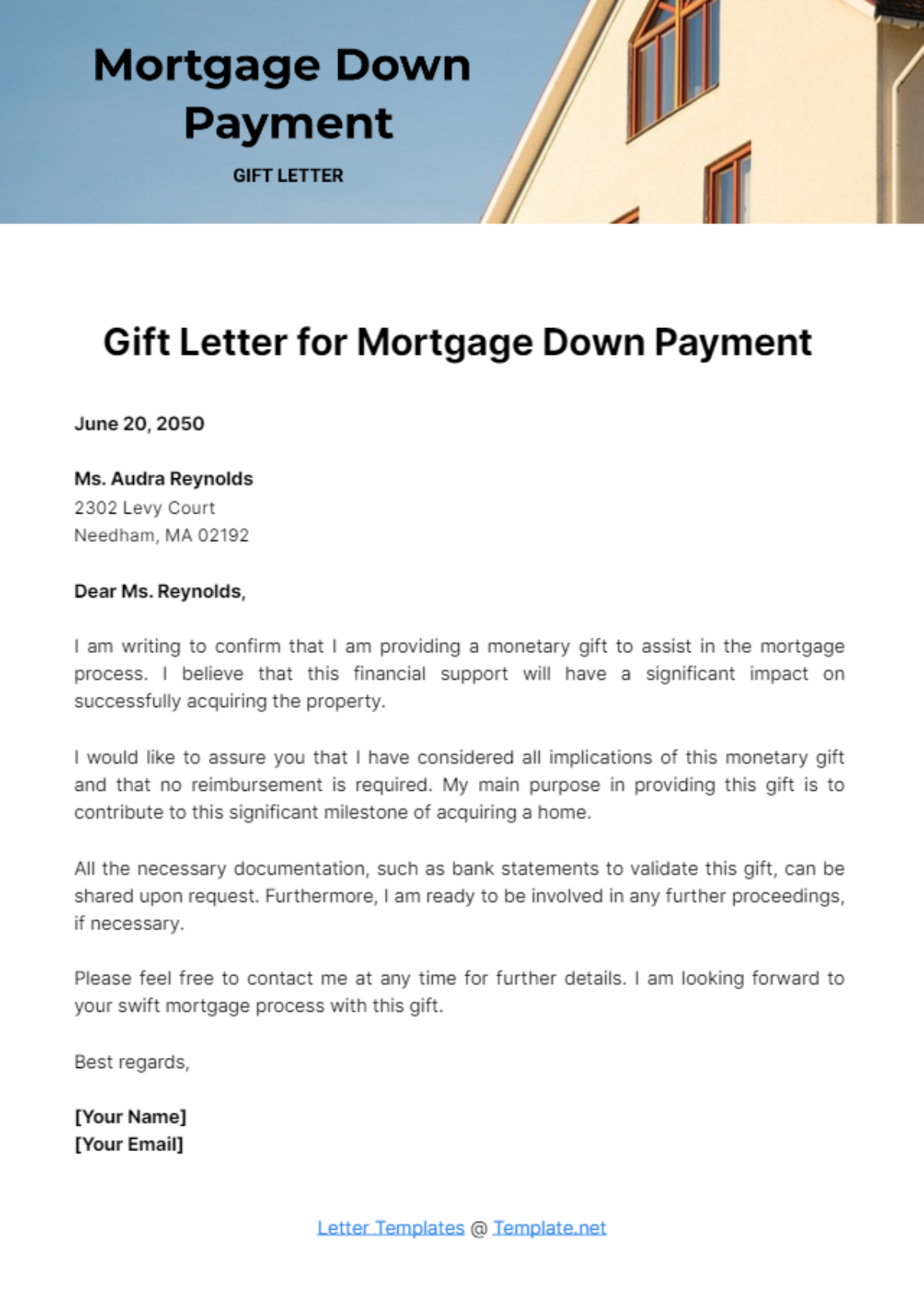 Gift Letter for Mortgage Down Payment Template - Edit Online & Download