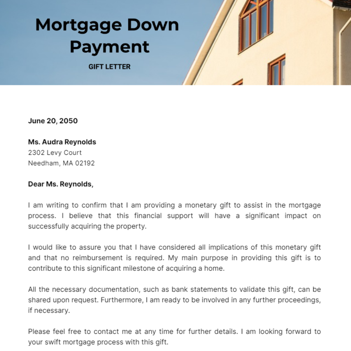 Gift Letter for Mortgage Down Payment Template Edit Online & Download