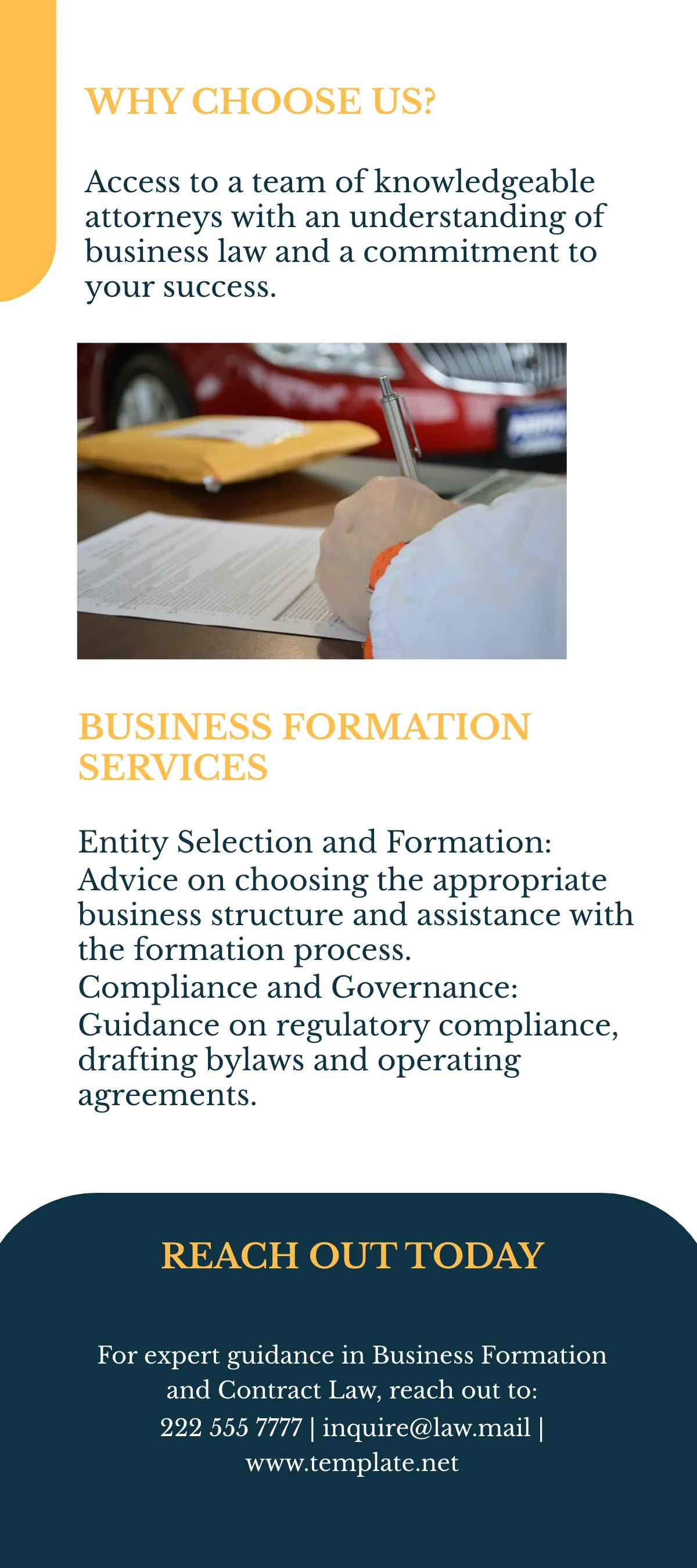 Free Business Formation and Contract Law Rack Card Template to Edit Online