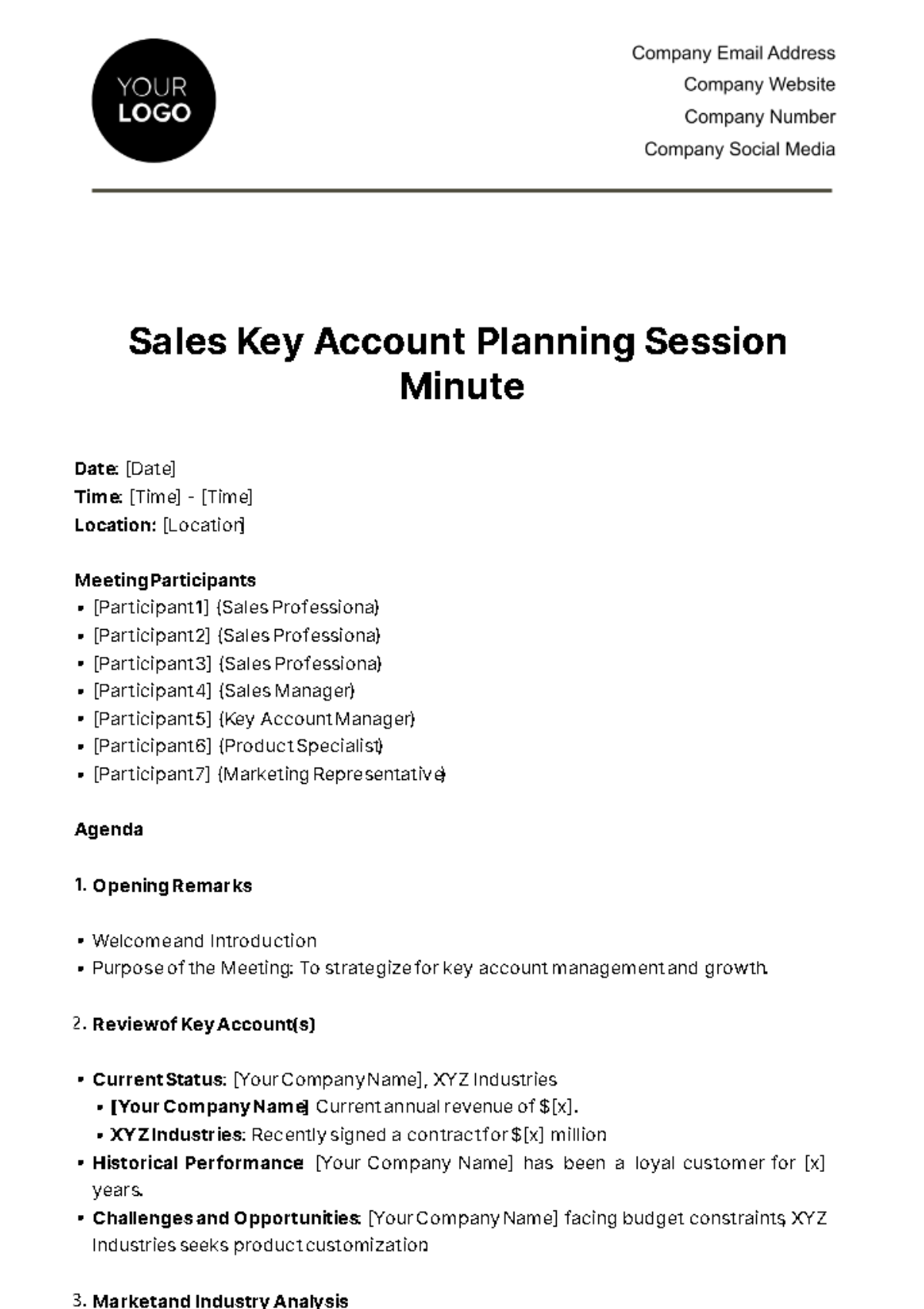 Sales Key Account Planning Session Minute Template