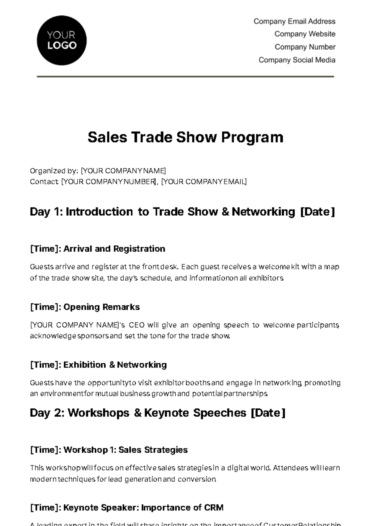 Free Sales Trade Show Program Template