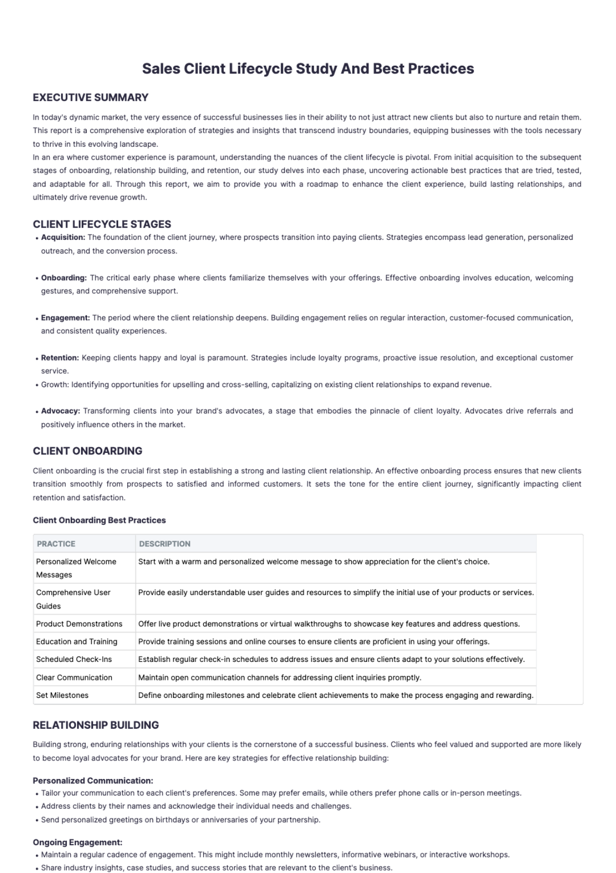 Sales Client Lifecycle Study and Best Practices Template - Edit Online & Download