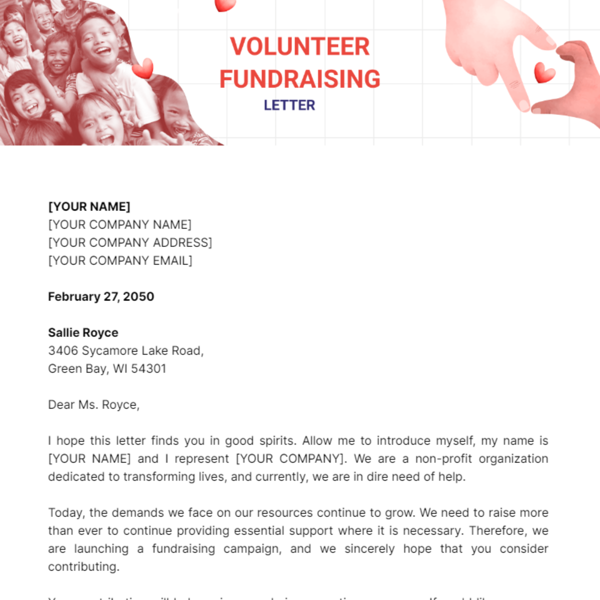 Volunteer Fundraising Letter Template - Edit Online & Download