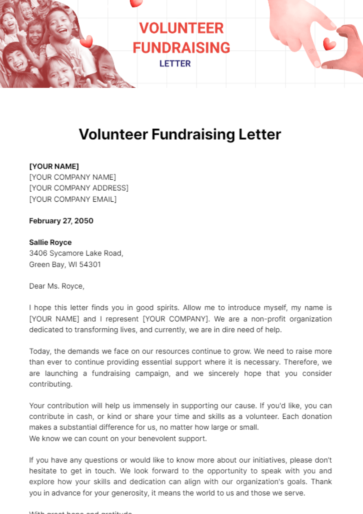 Volunteer Fundraising Letter Template - Edit Online & Download