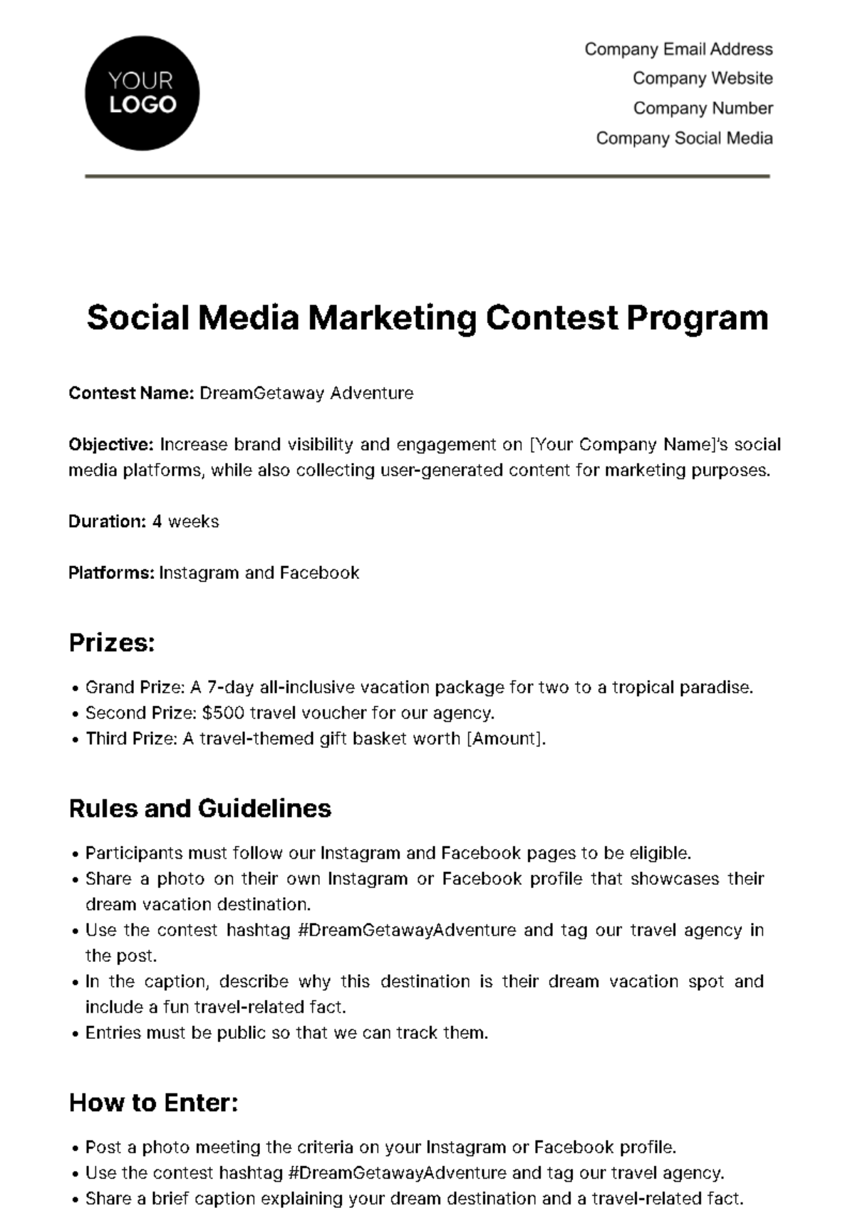 Social Media Marketing Contest Program Template