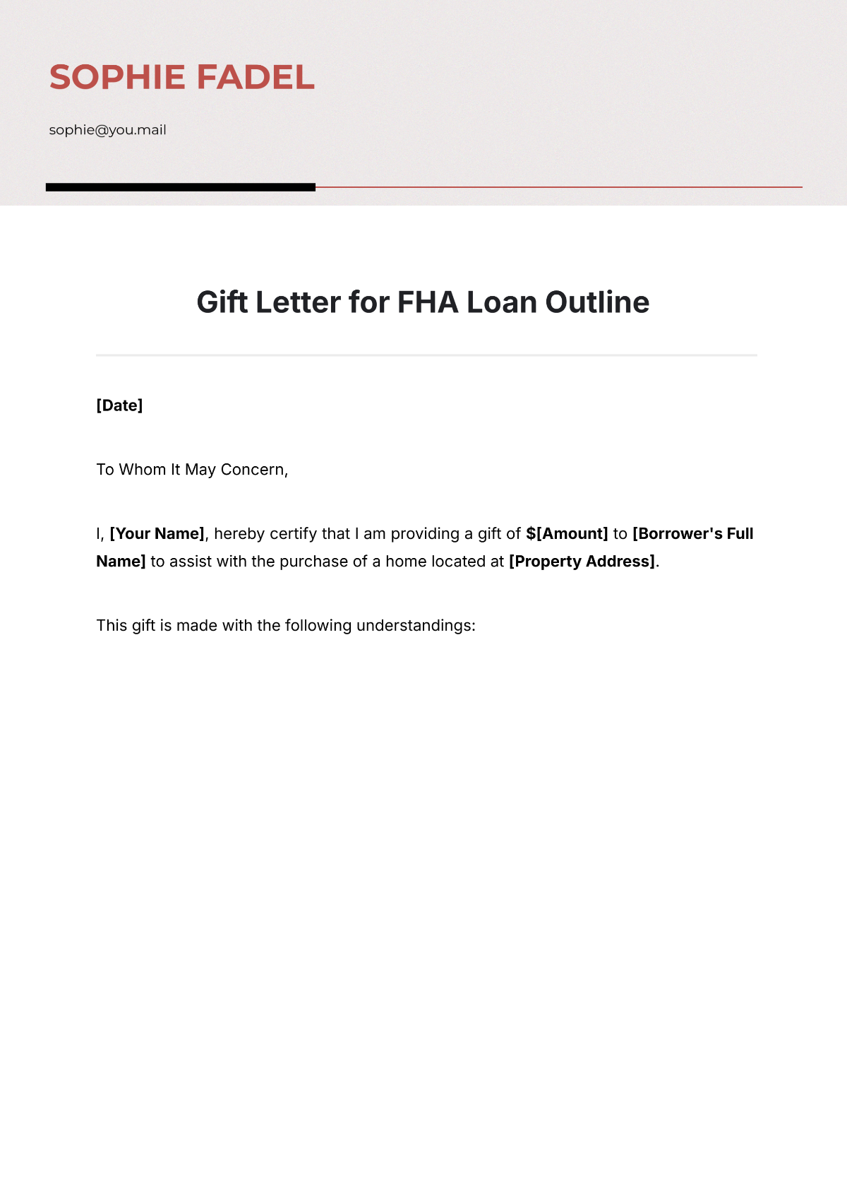 Gift Letter for FHA Loan Template