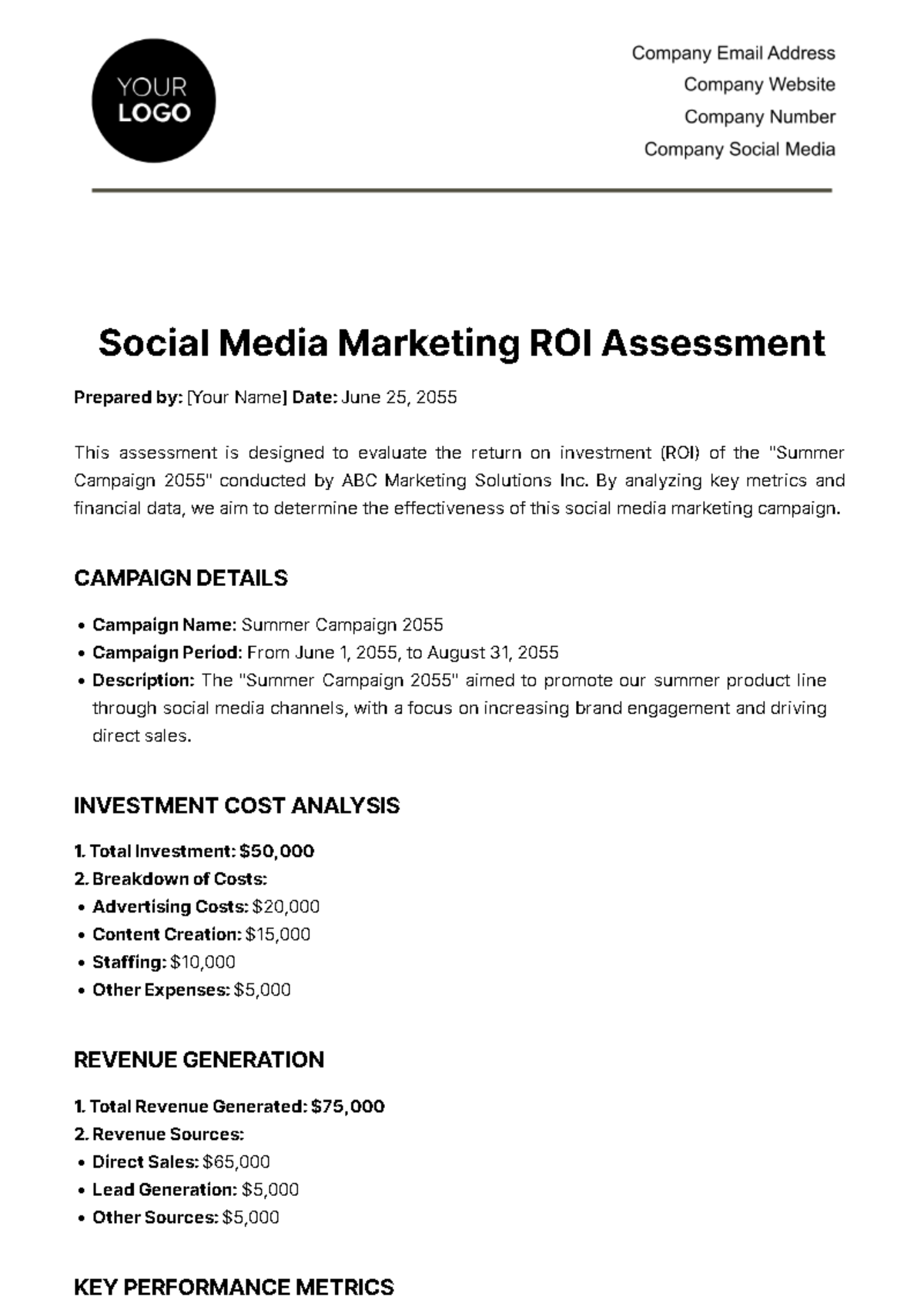 Social Media Marketing ROI Assessment Template - Edit Online & Download