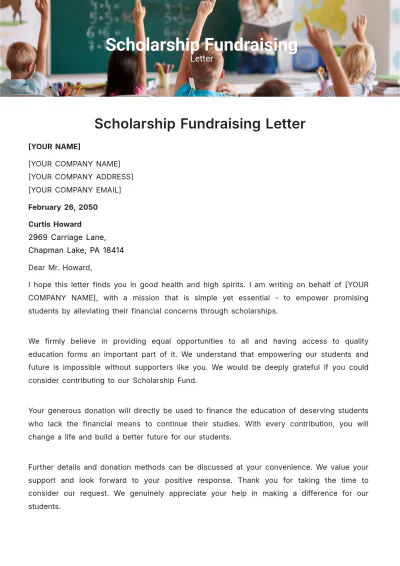 Free Scholarship Fundraising Letter Template to Edit Online